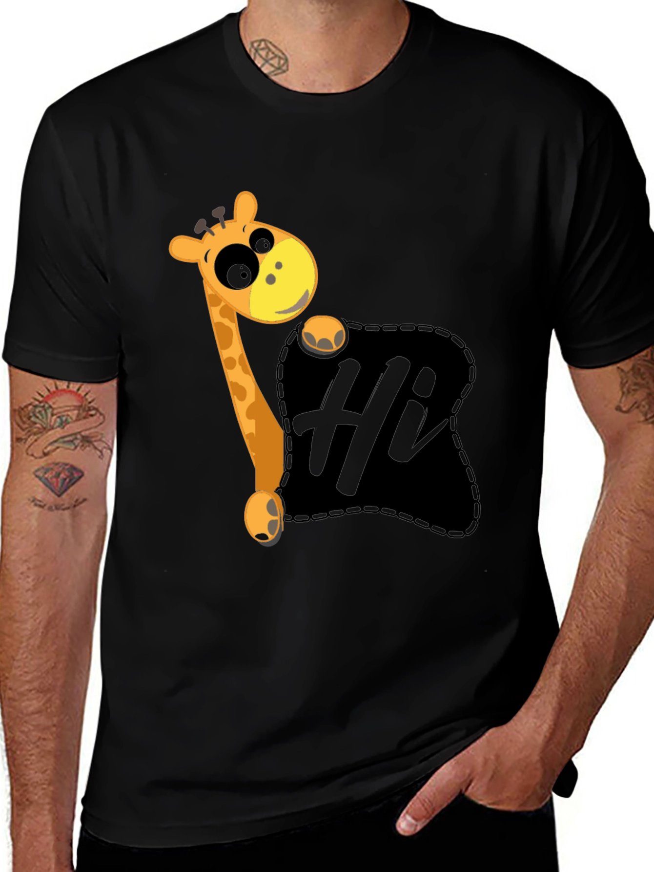 Hi Giraffe Graphic Tee - Black Cotton T-Shirt