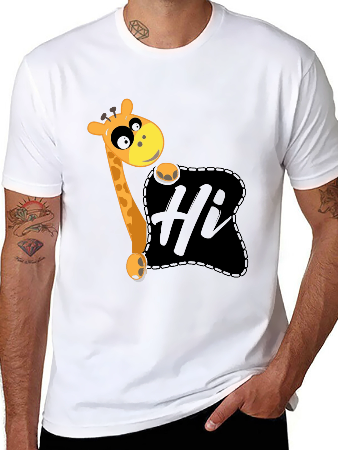 Hi Giraffe Graphic Tee - Black Cotton T-Shirt