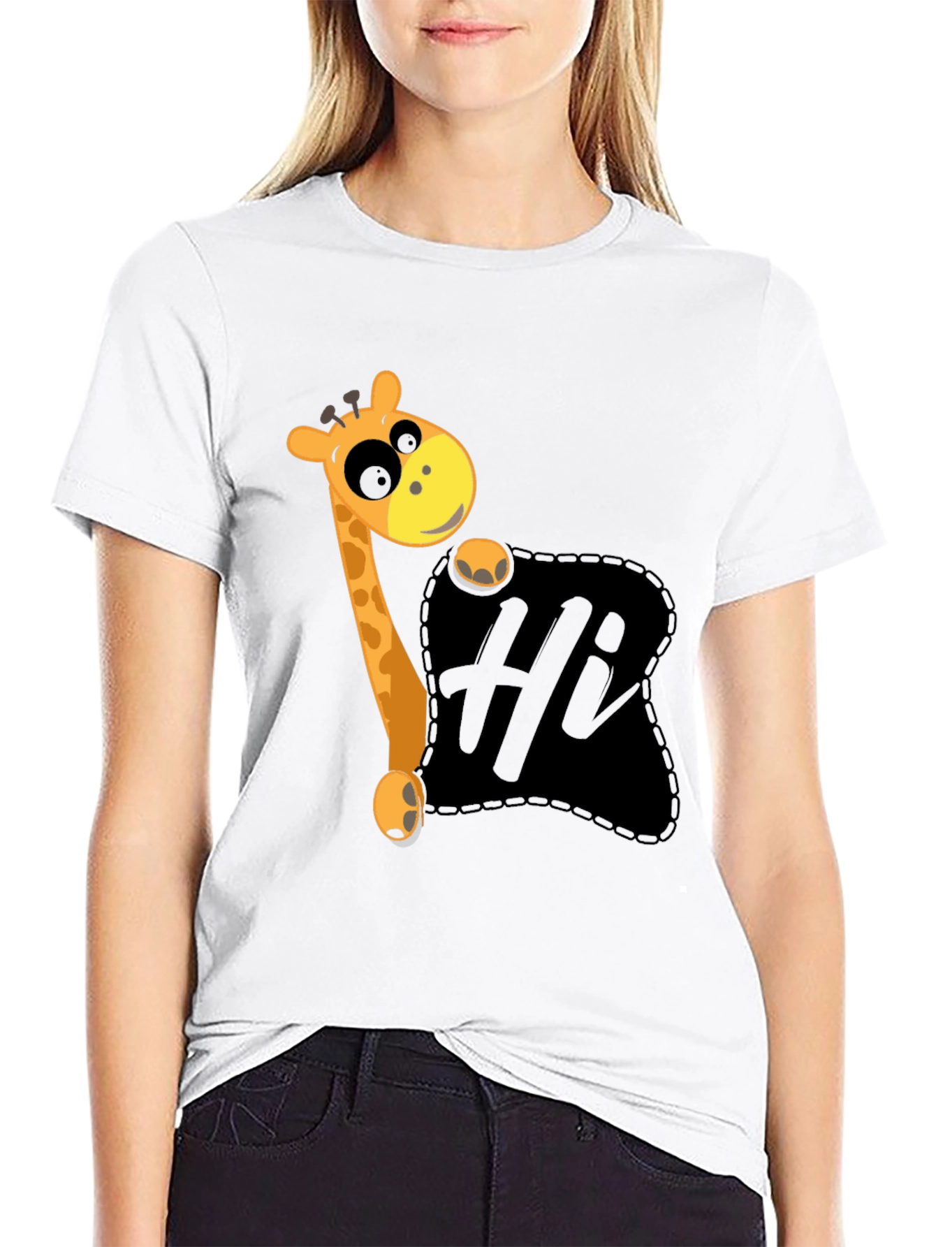 Hi Giraffe Graphic Tee - Black Cotton T-Shirt