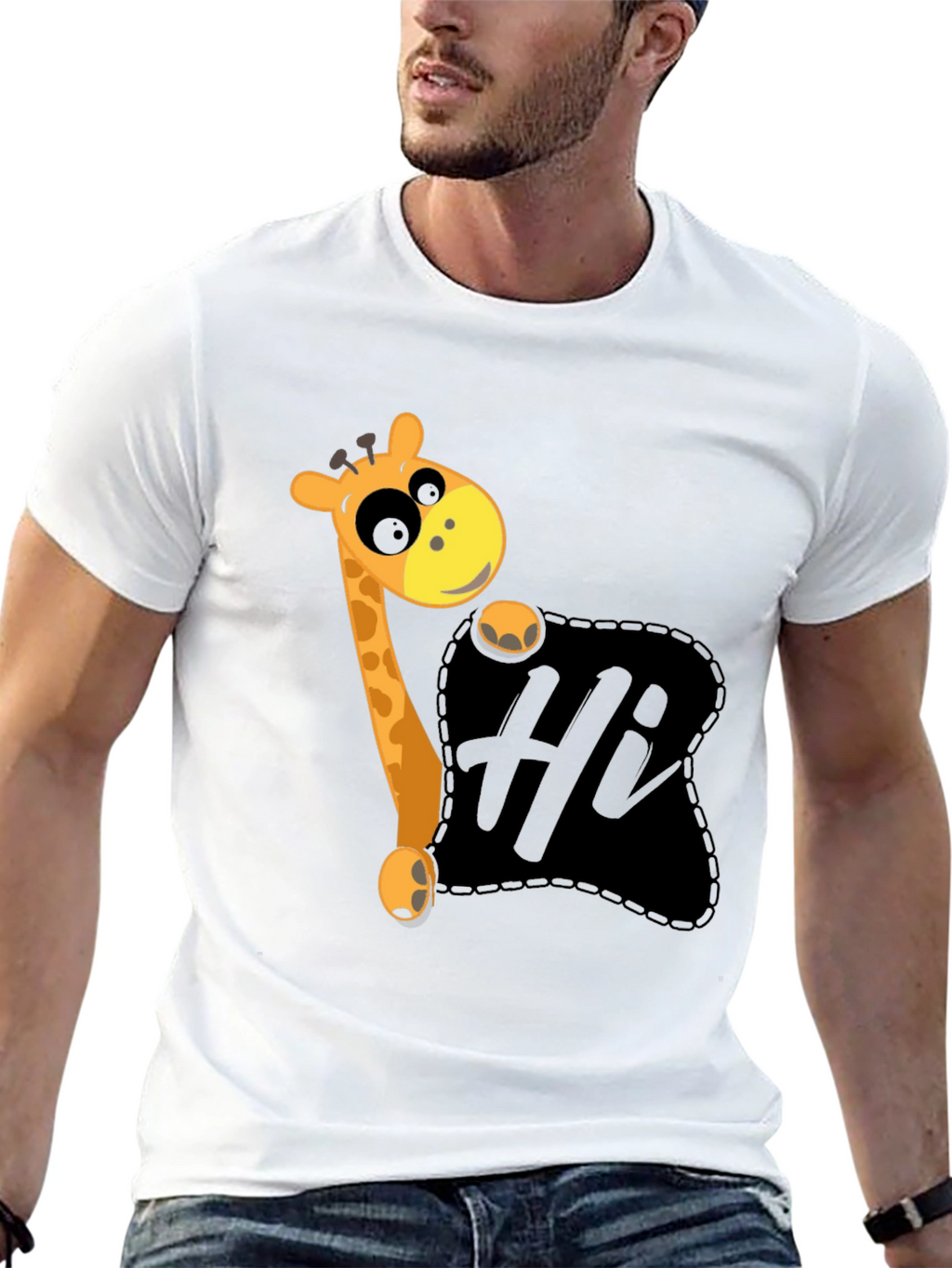 Hi Giraffe Graphic Tee - Black Cotton T-Shirt