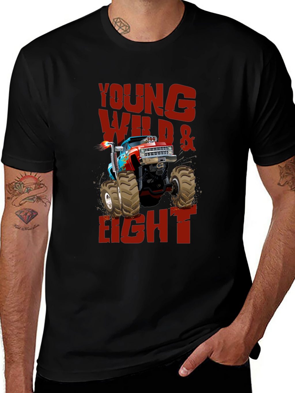 Young Wild & Eight Monster Truck Graphic T-Shirt