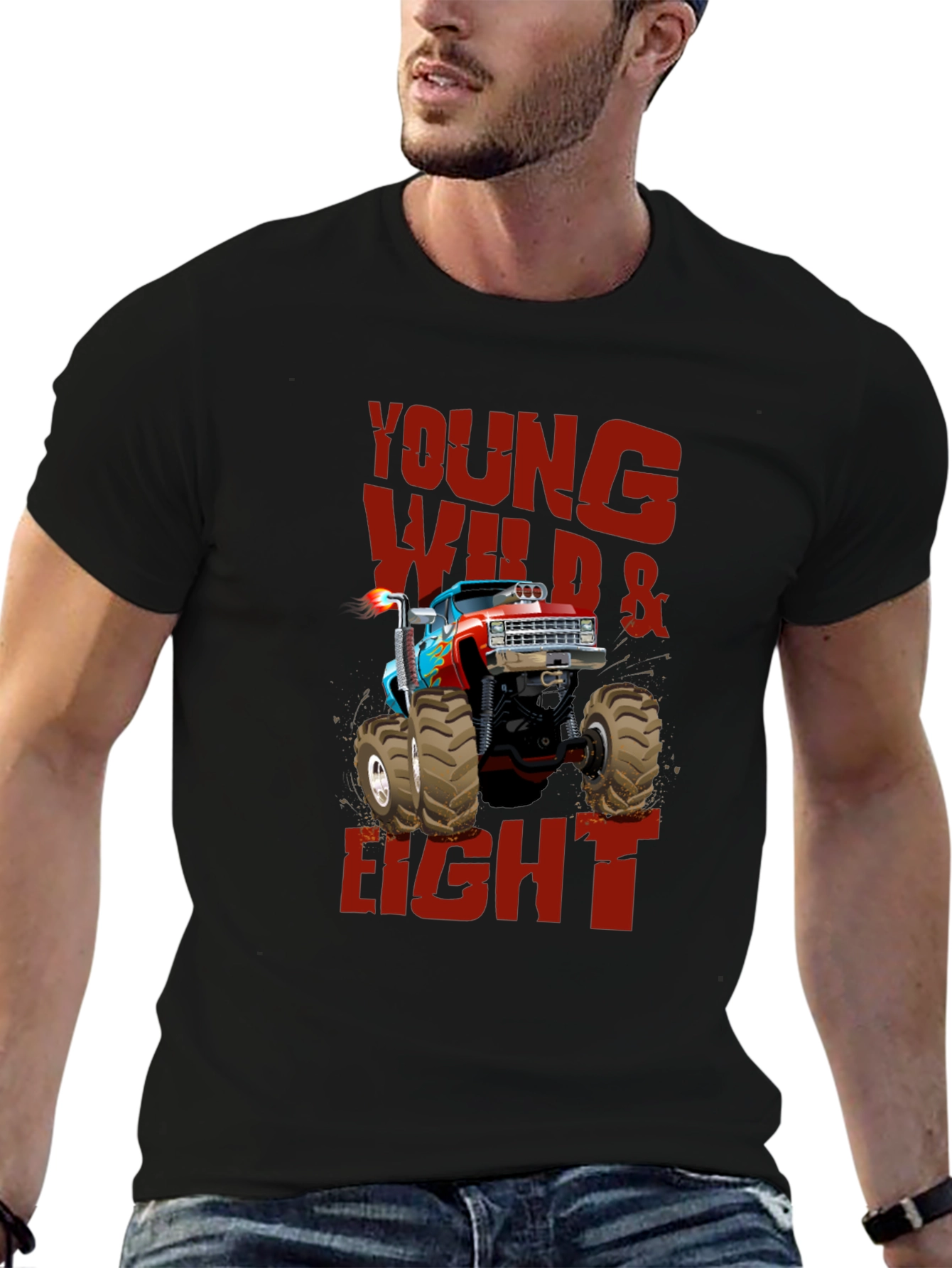 Young Wild & Eight Monster Truck Graphic T-Shirt