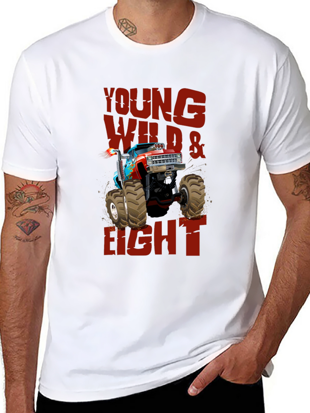 Young Wild & Eight Monster Truck Graphic T-Shirt