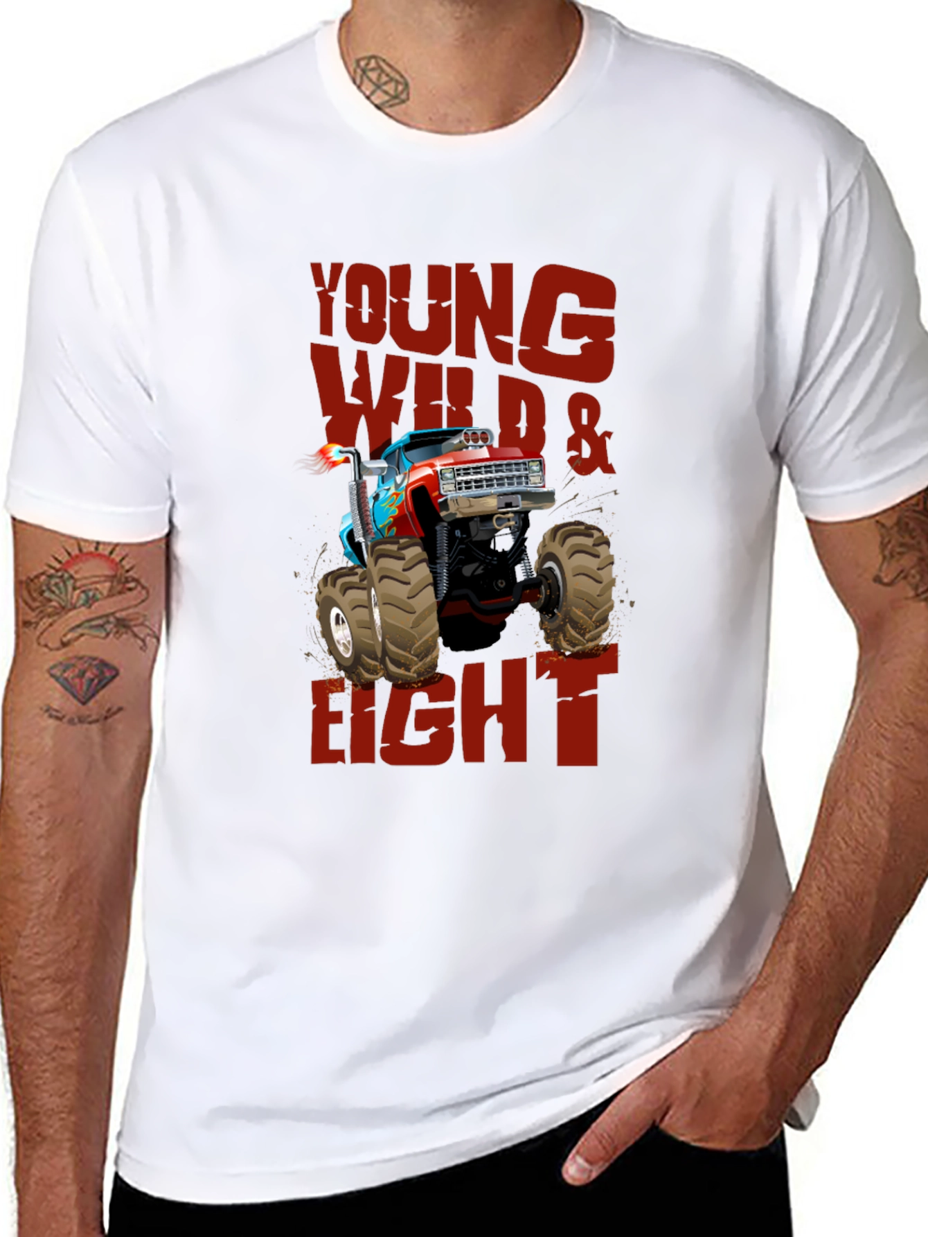 Young Wild & Eight Monster Truck Graphic T-Shirt