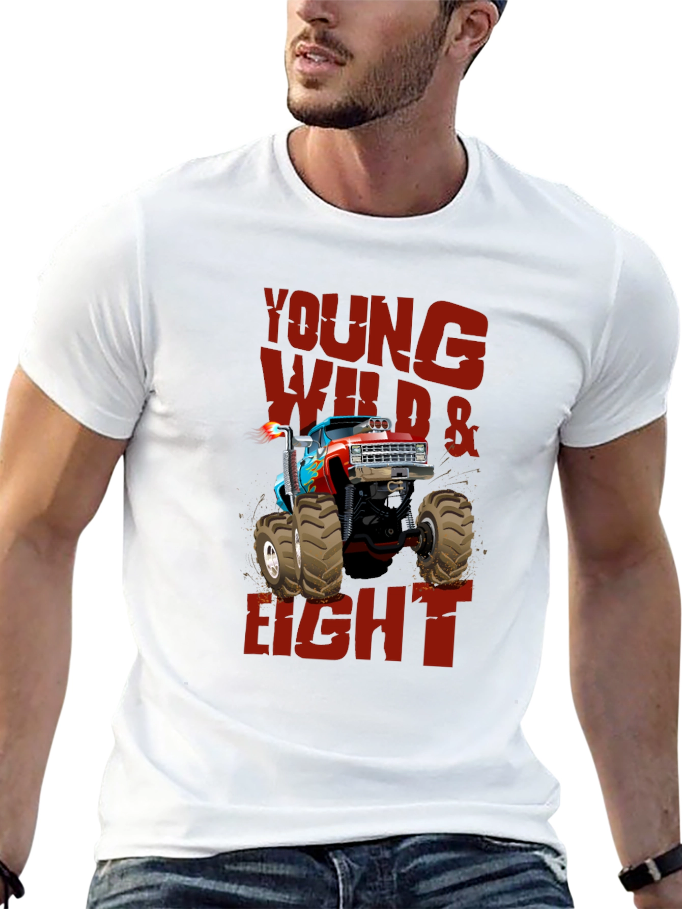 Young Wild & Eight Monster Truck Graphic T-Shirt