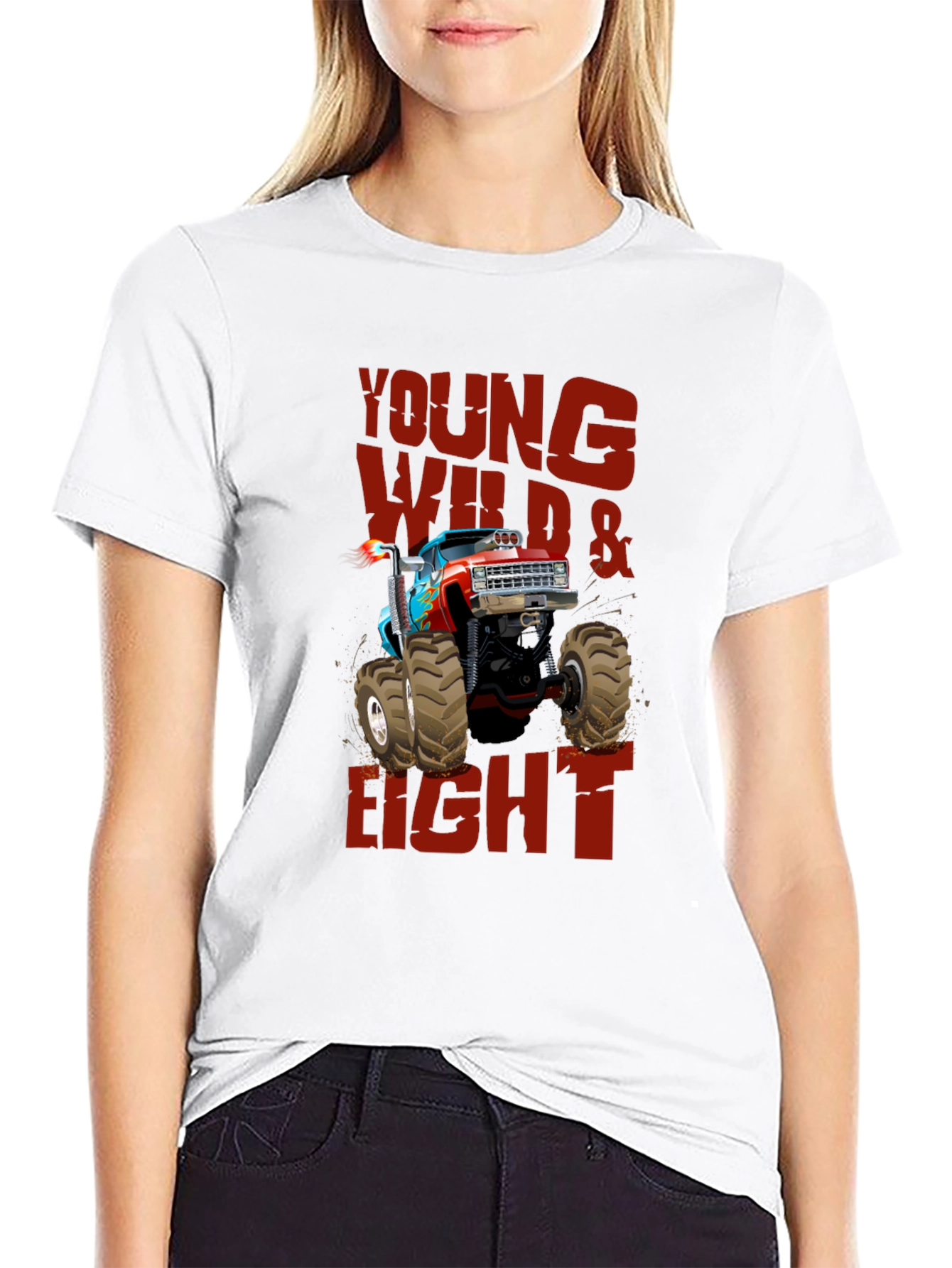 Young Wild & Eight Monster Truck Graphic T-Shirt