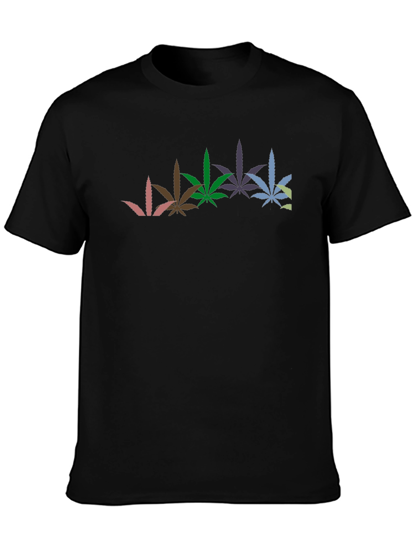 Cool Graphic Black T-Shirt with Weed Leaves
