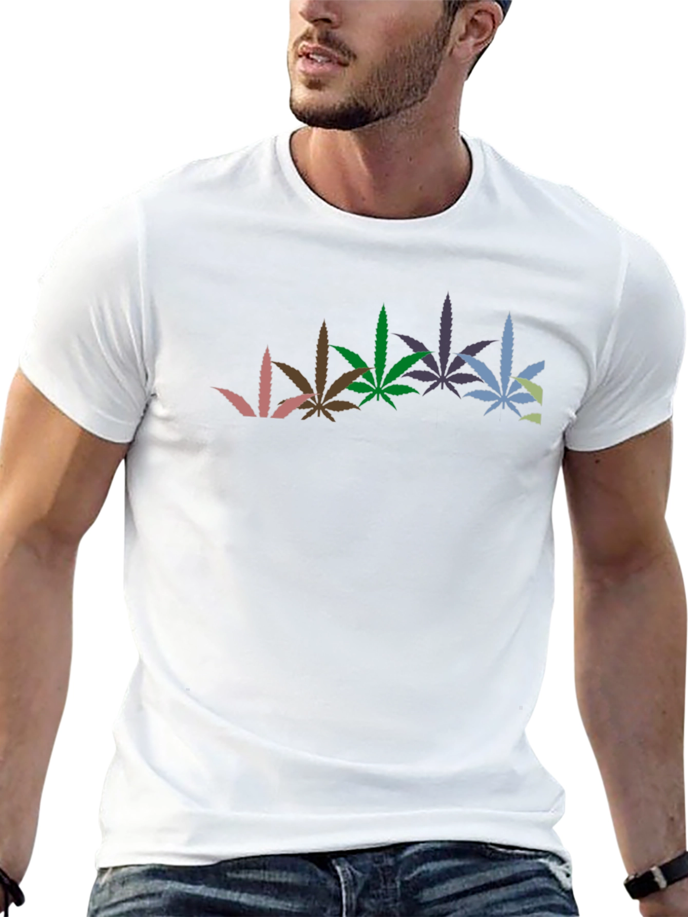 Cool Graphic Black T-Shirt with Weed Leaves