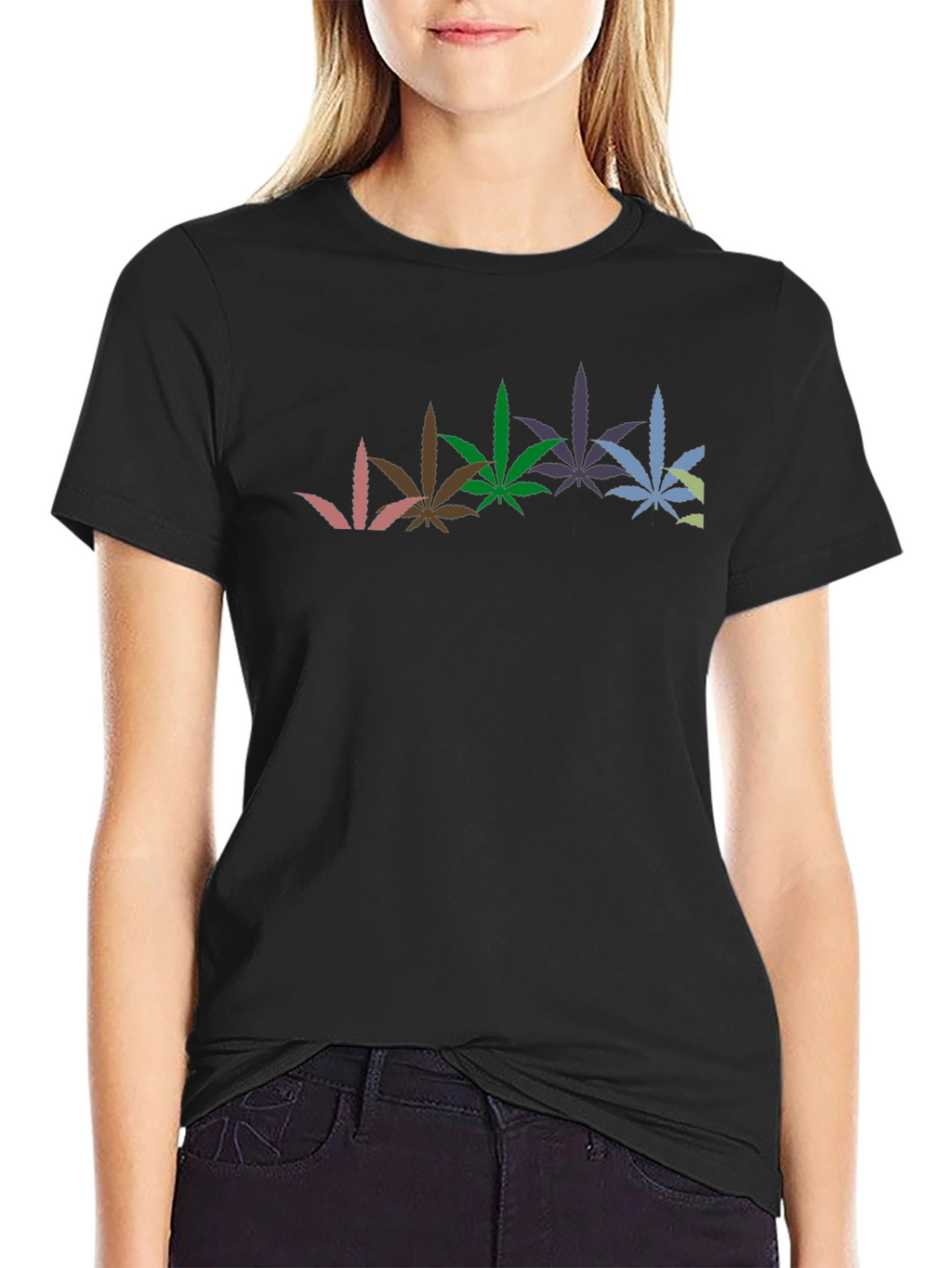 Cool Graphic Black T-Shirt with Weed Leaves