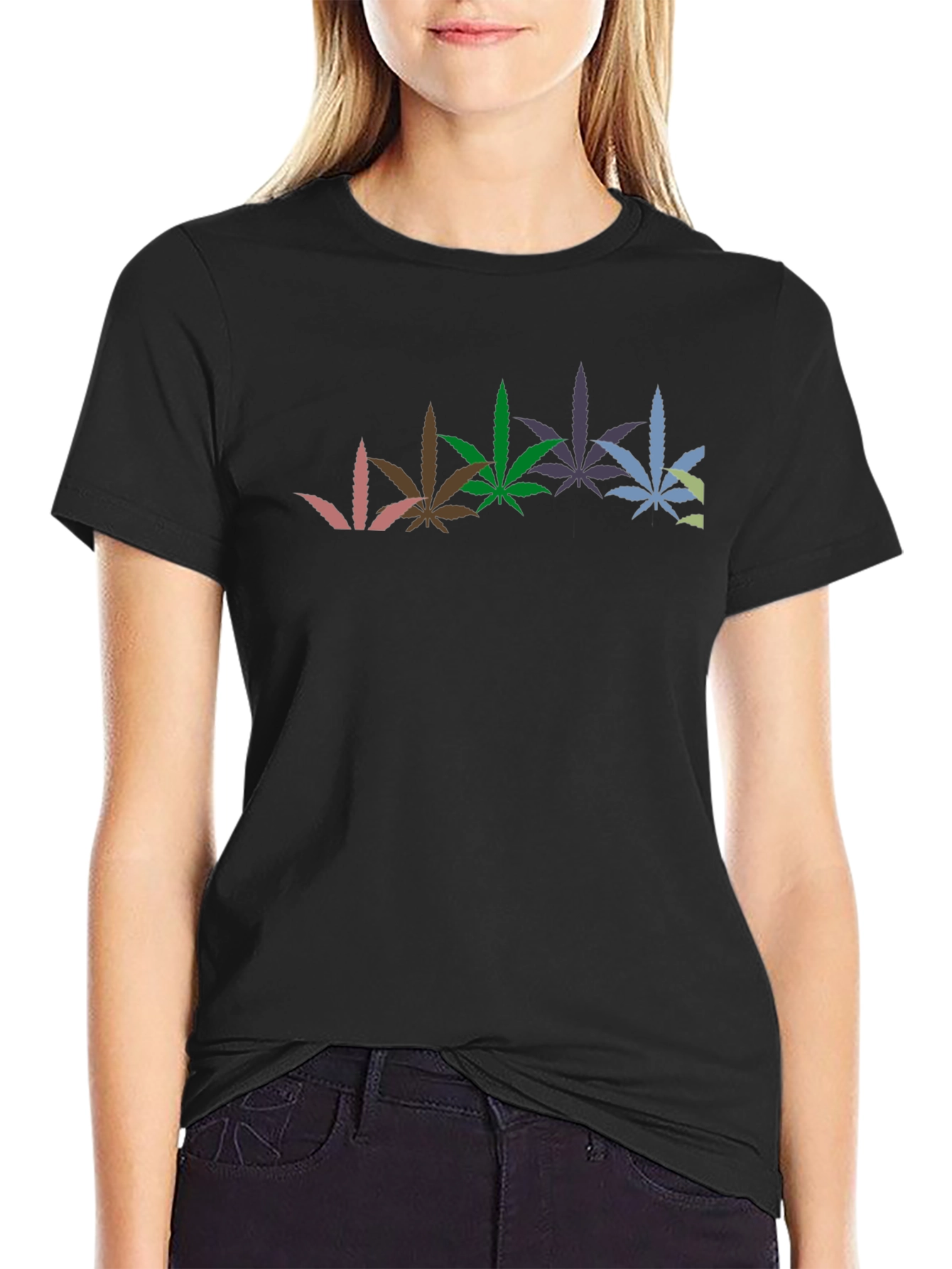 Cool Graphic Black T-Shirt with Weed Leaves