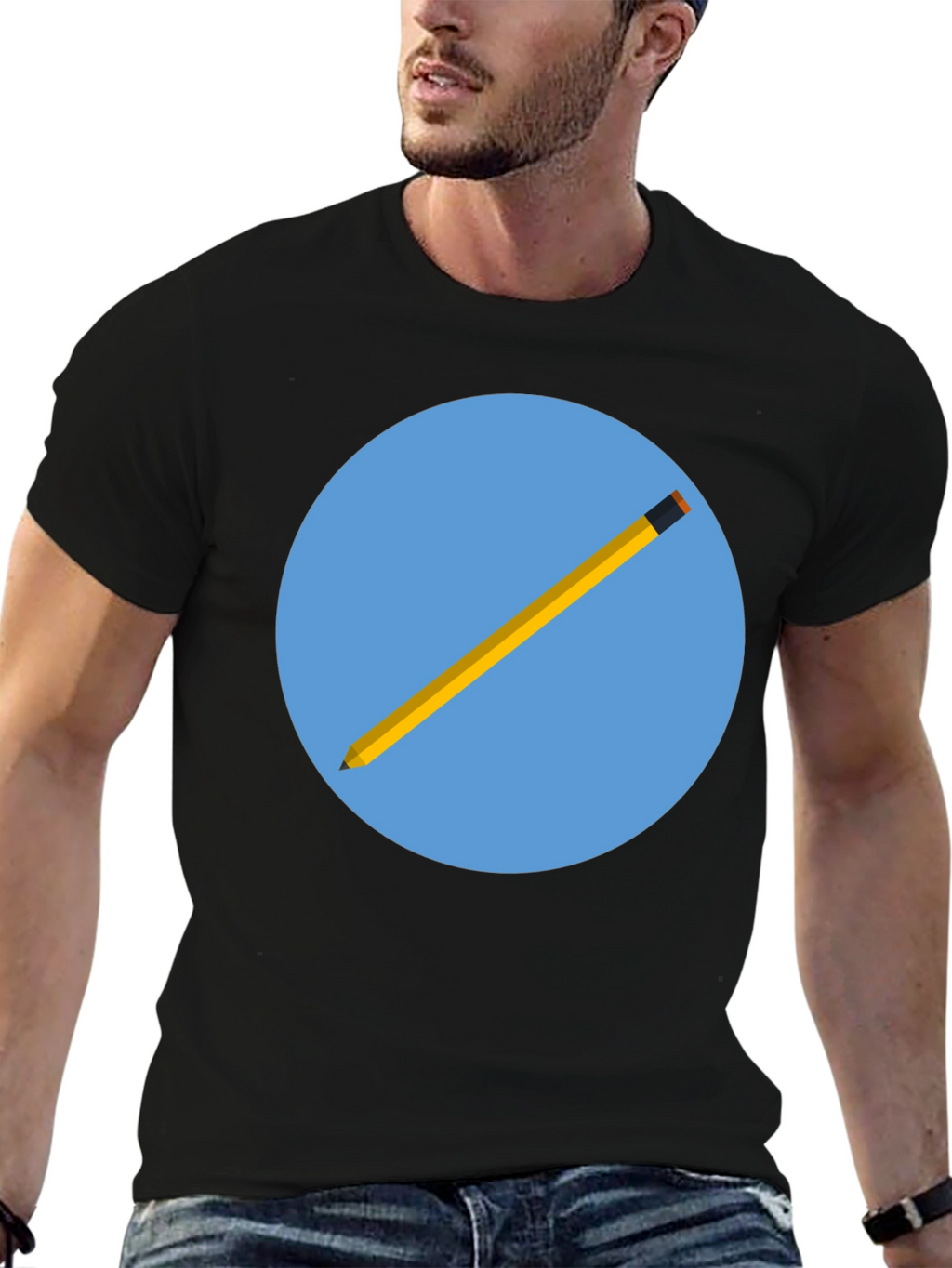Pencil Graphic Black T-Shirt - Artistic Design