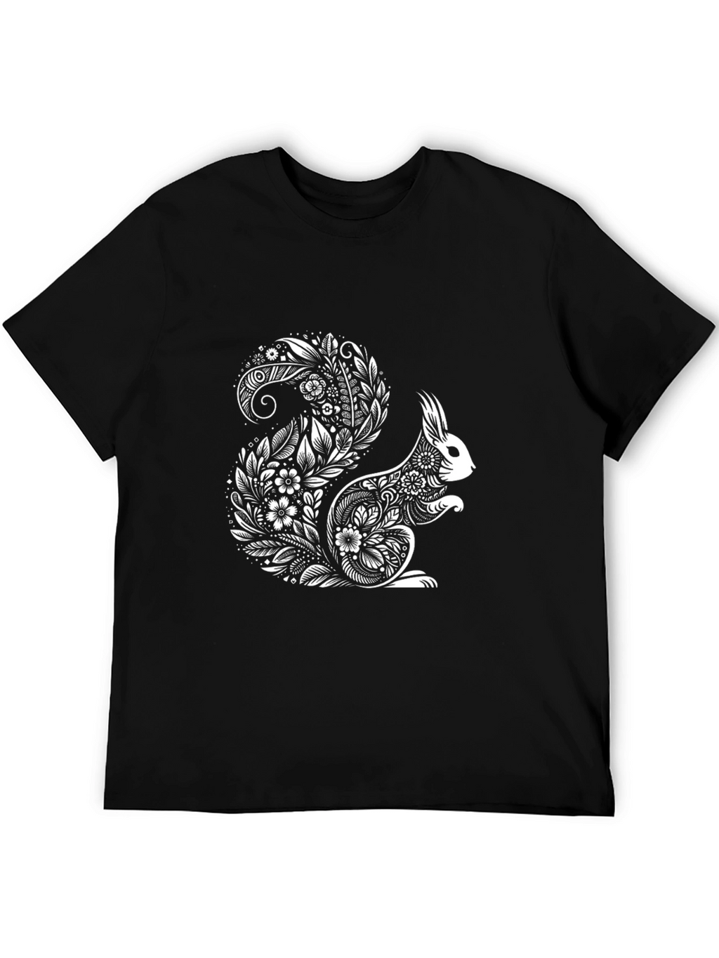 Floral Squirrel Graphic T-Shirt - Black