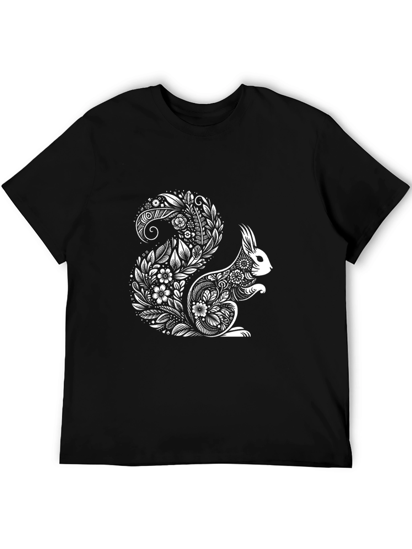 Floral Squirrel Graphic T-Shirt - Black