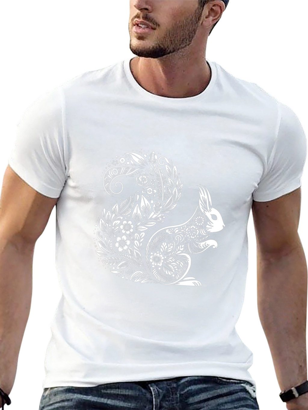Floral Squirrel Graphic T-Shirt - Black