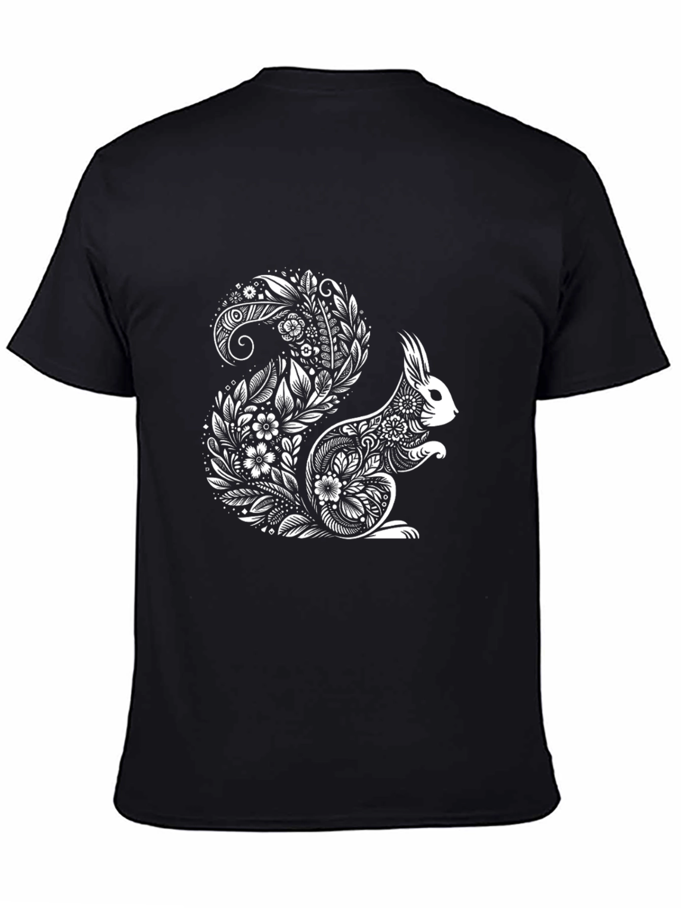 Floral Squirrel Graphic T-Shirt - Black