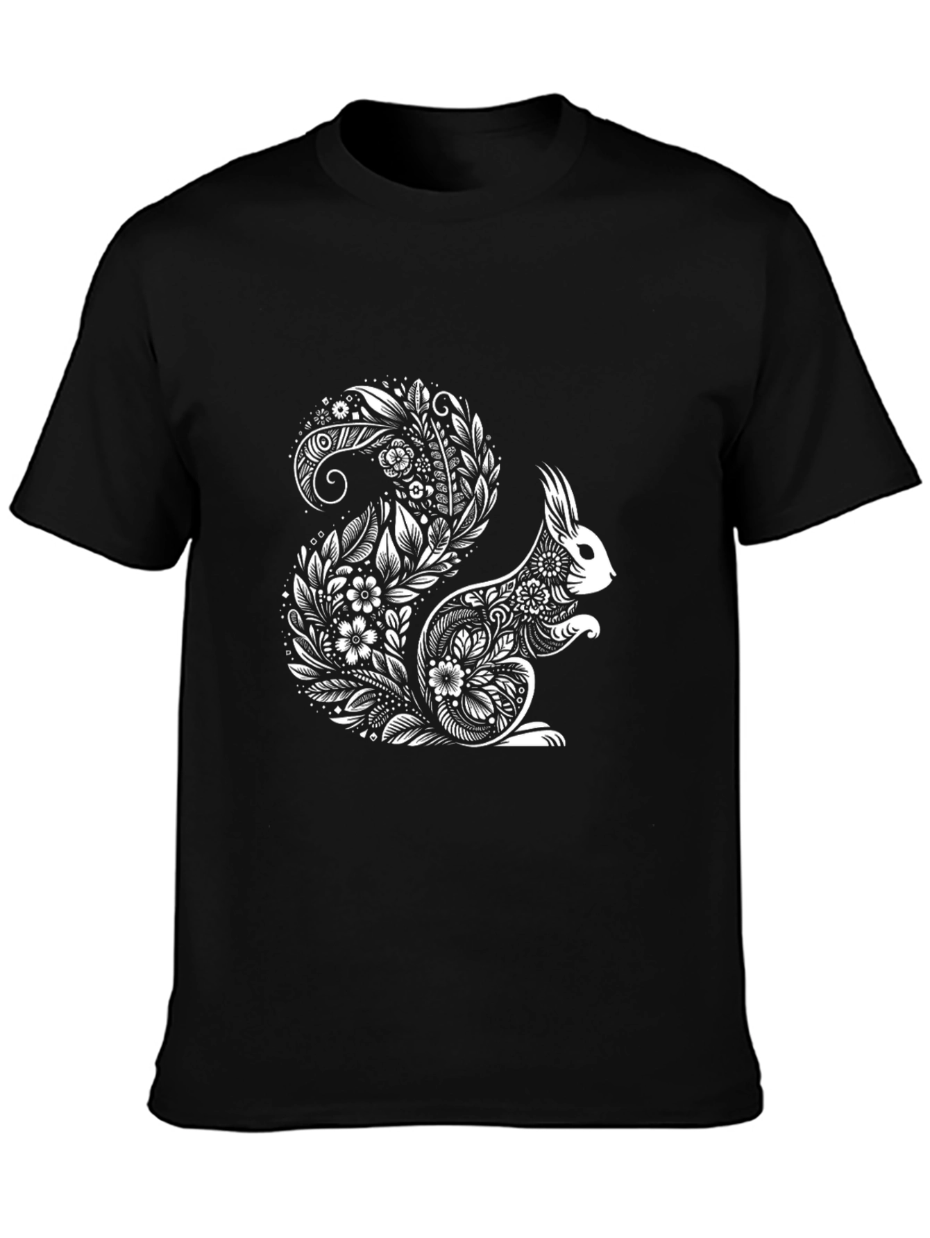 Floral Squirrel Graphic T-Shirt - Black