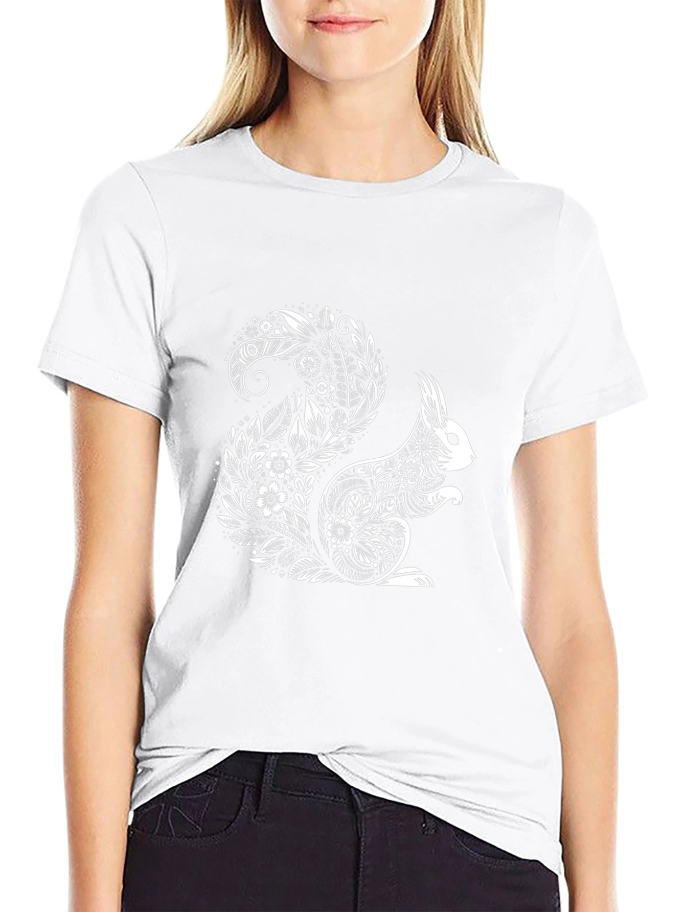 Floral Squirrel Graphic T-Shirt - Black