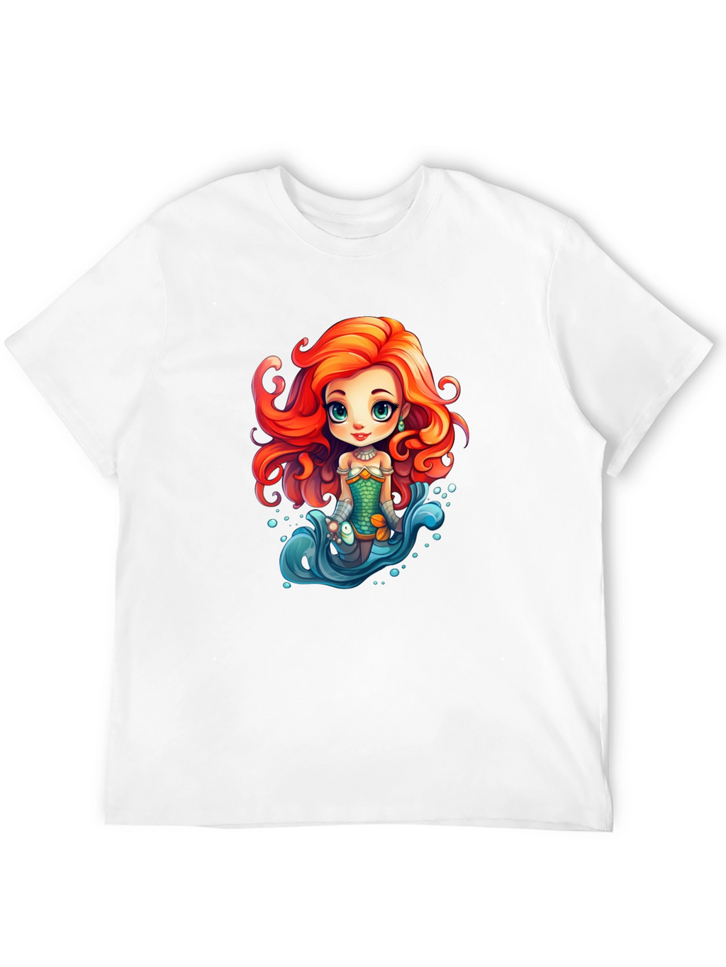 Cartoon Mermaid Graphic Tee - Black Unisex T-Shirt