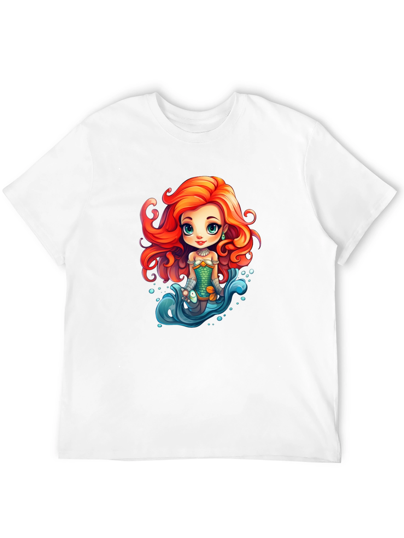Cartoon Mermaid Graphic Tee - Black Unisex T-Shirt