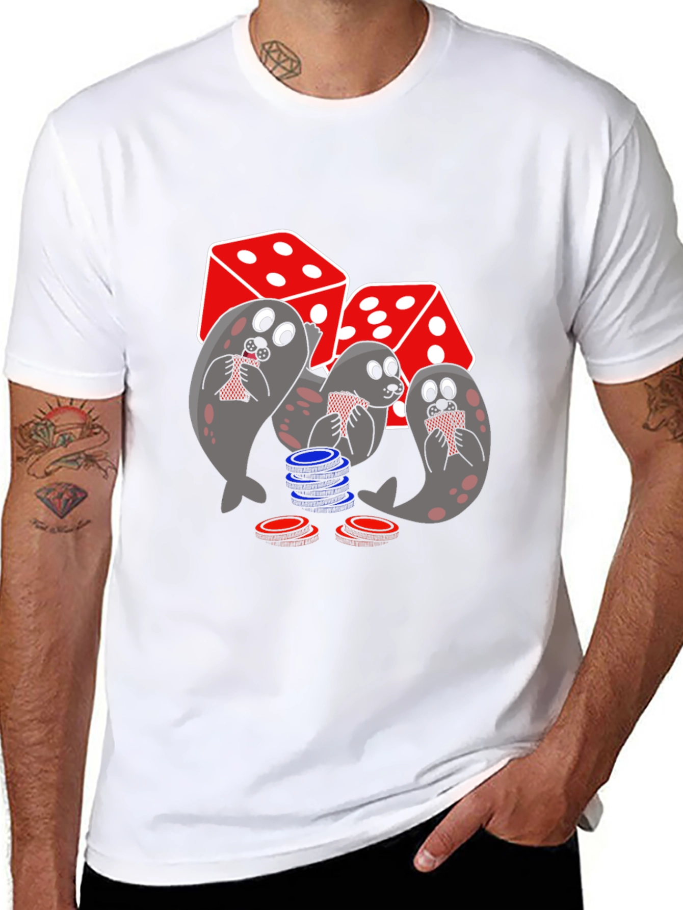 Poker Seals Graphic Tee - Black Cotton T-Shirt
