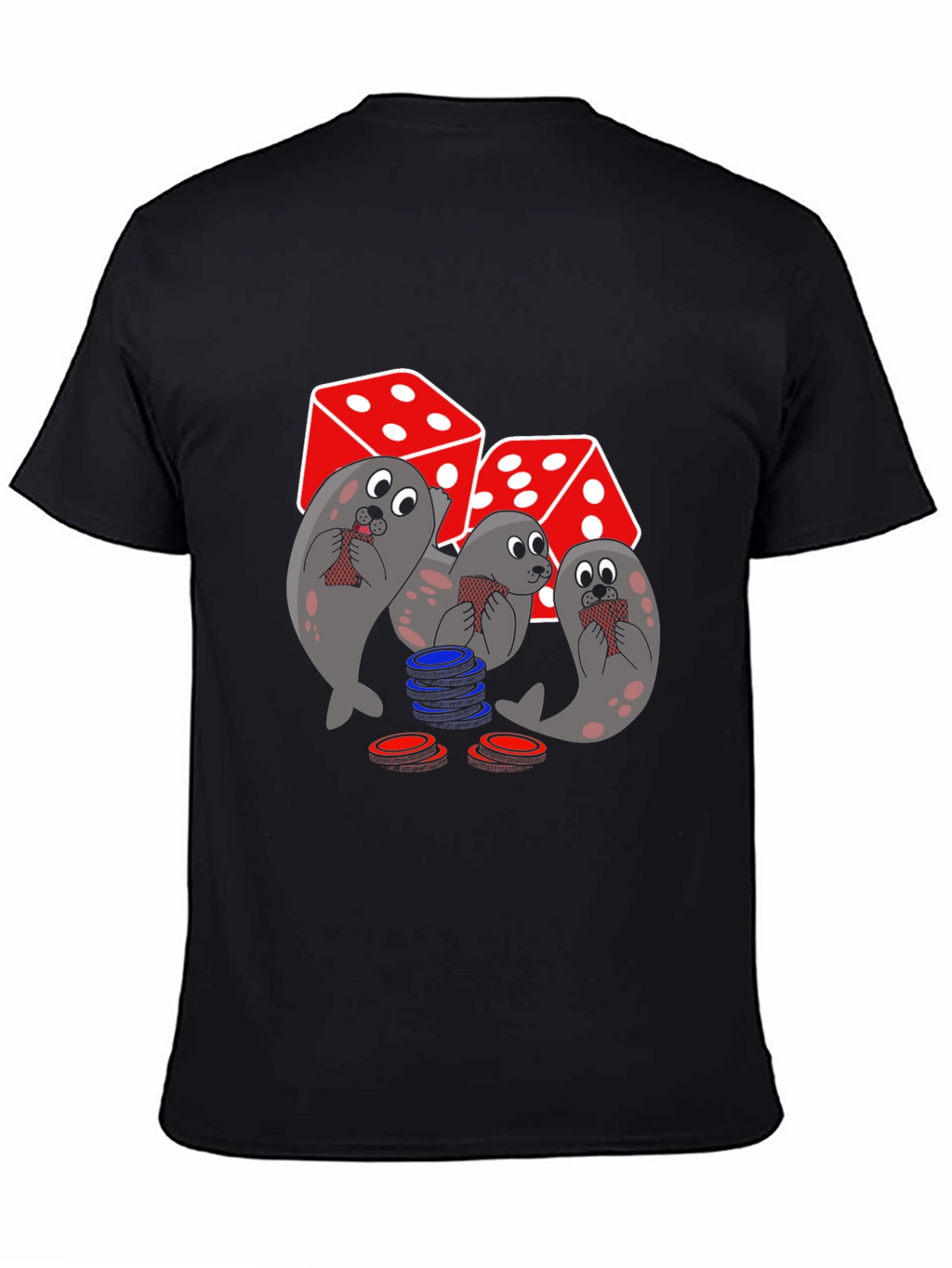 Poker Seals Graphic Tee - Black Cotton T-Shirt