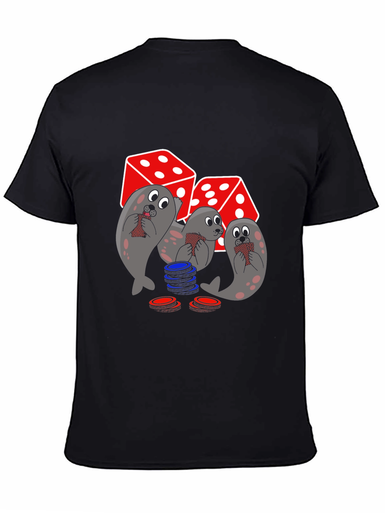Poker Seals Graphic Tee - Black Cotton T-Shirt