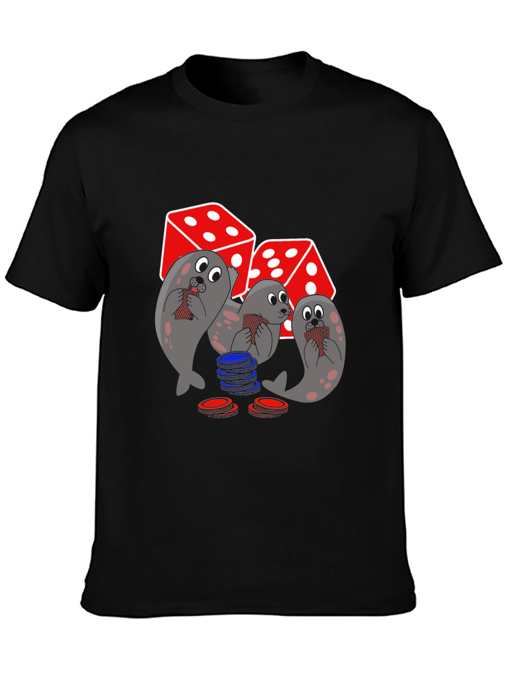 Poker Seals Graphic Tee - Black Cotton T-Shirt