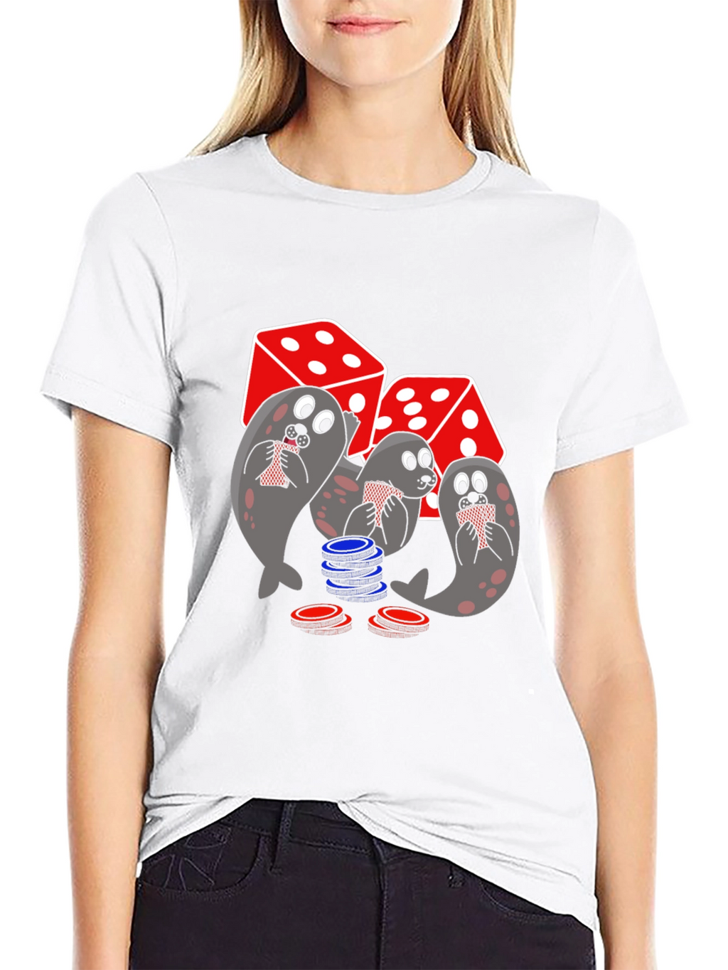 Poker Seals Graphic Tee - Black Cotton T-Shirt
