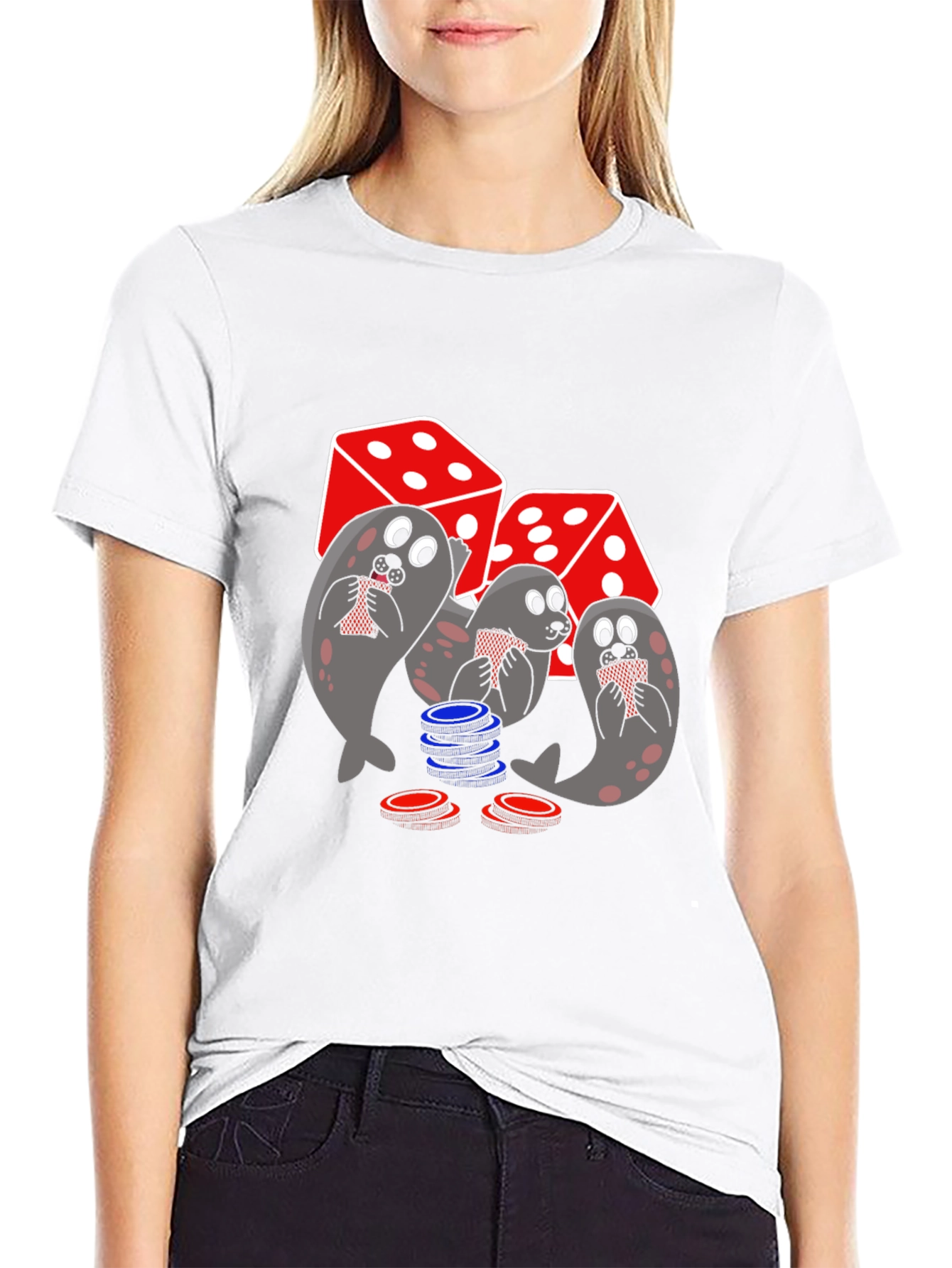 Poker Seals Graphic Tee - Black Cotton T-Shirt