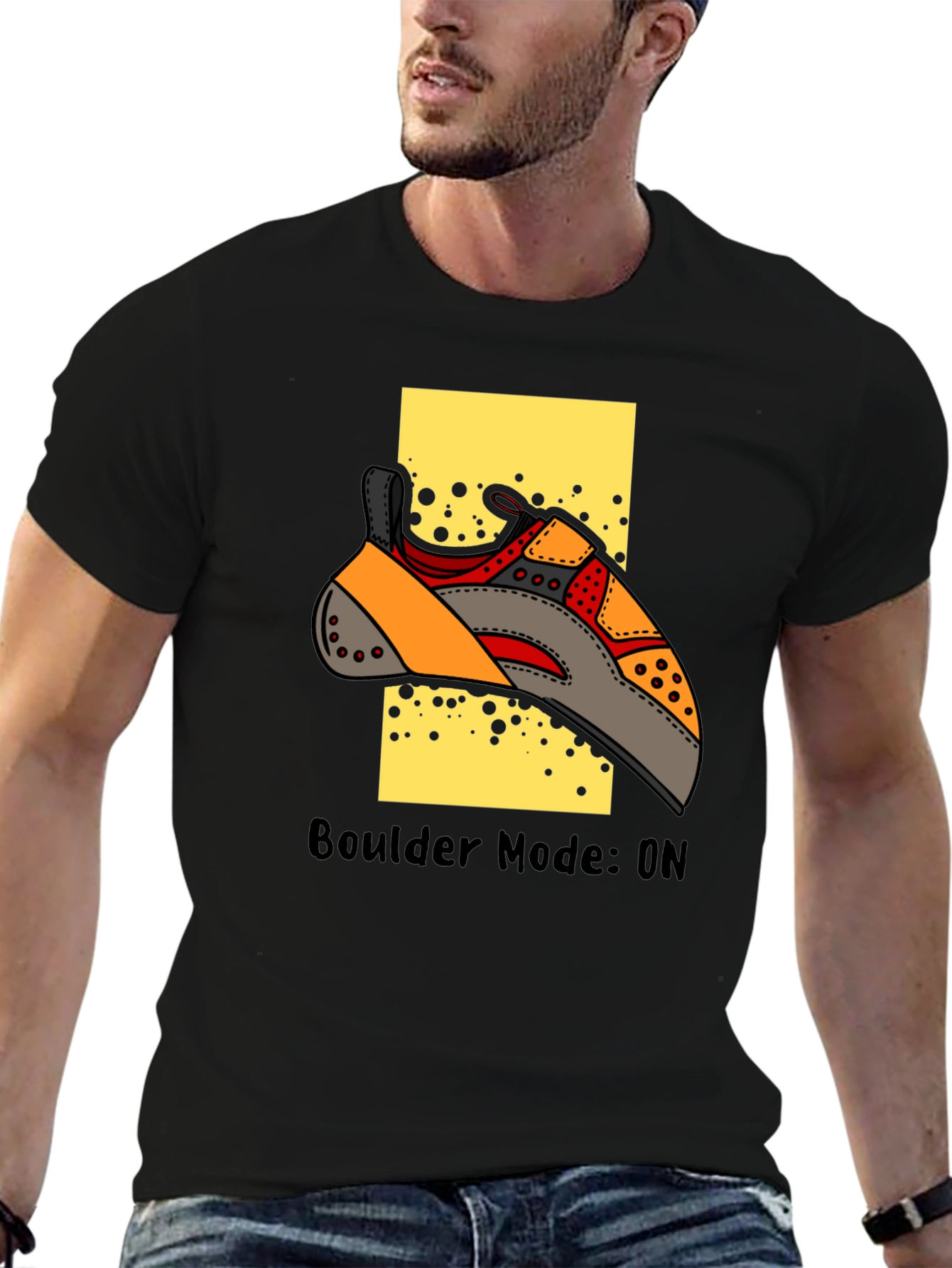 Boulder Mode On Climbing T-Shirt - Black Cotton Tee