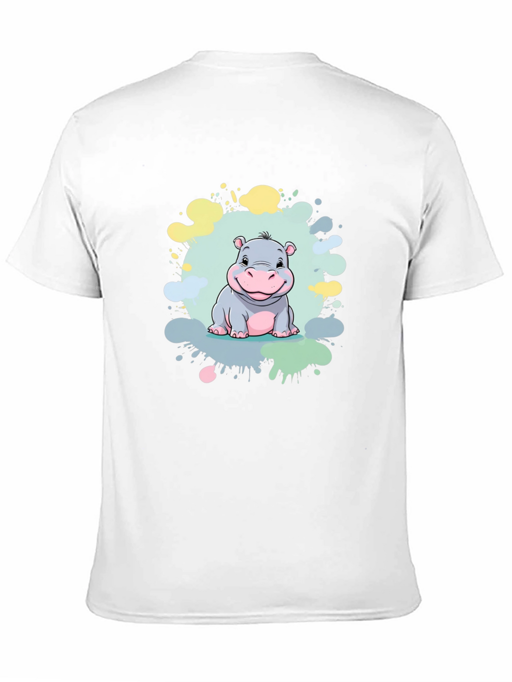 Cute Hippo Graphic Print Black T-Shirt