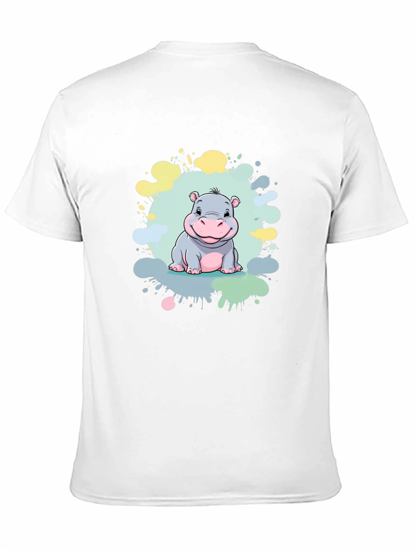 Cute Hippo Graphic Print Black T-Shirt