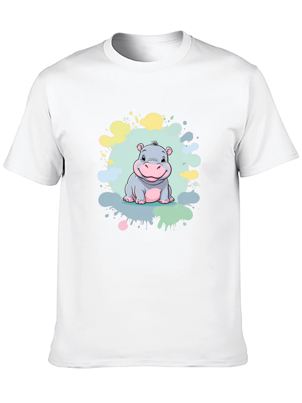 Cute Hippo Graphic Print Black T-Shirt