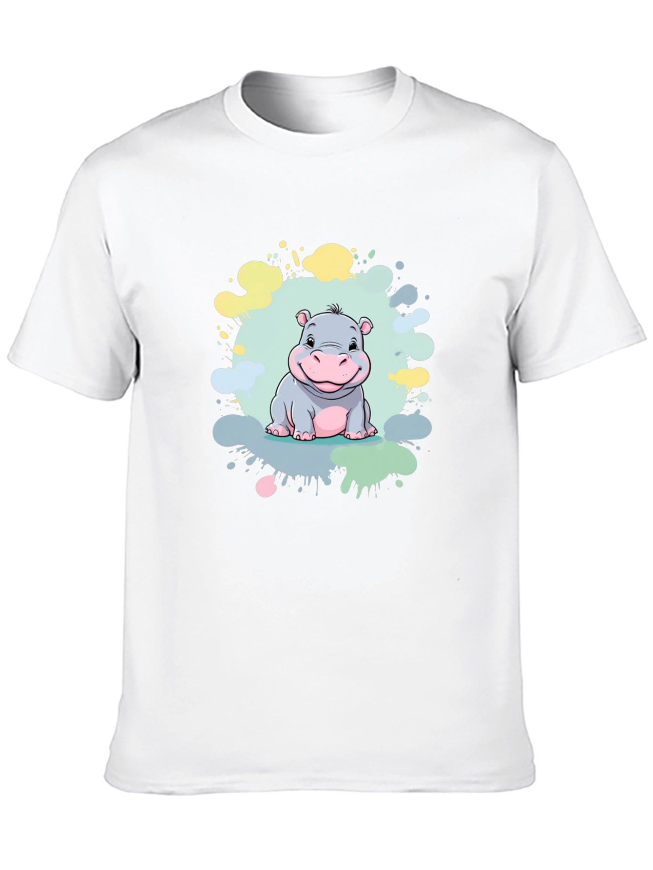 Cute Hippo Graphic Print Black T-Shirt