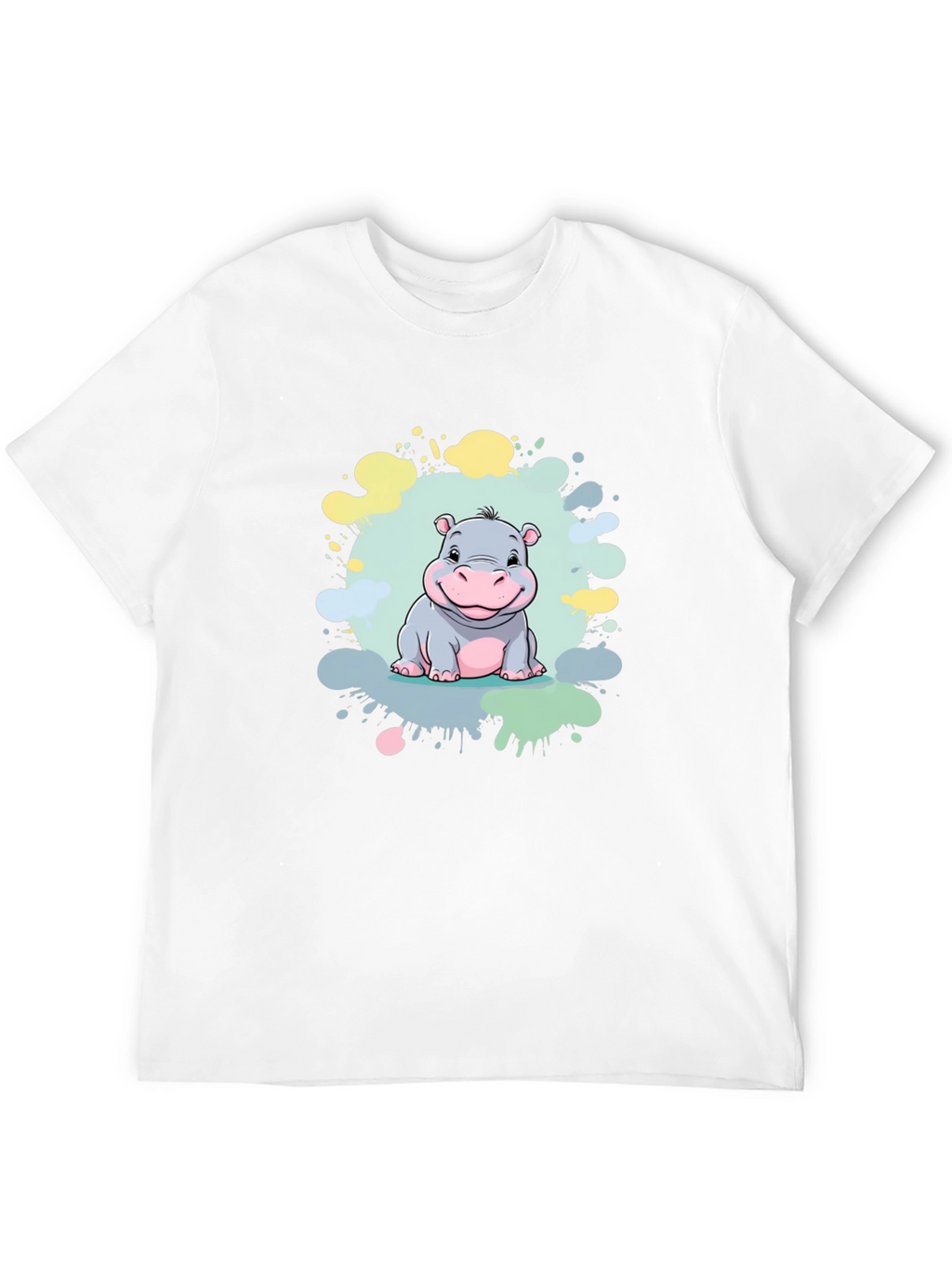 Cute Hippo Graphic Print Black T-Shirt