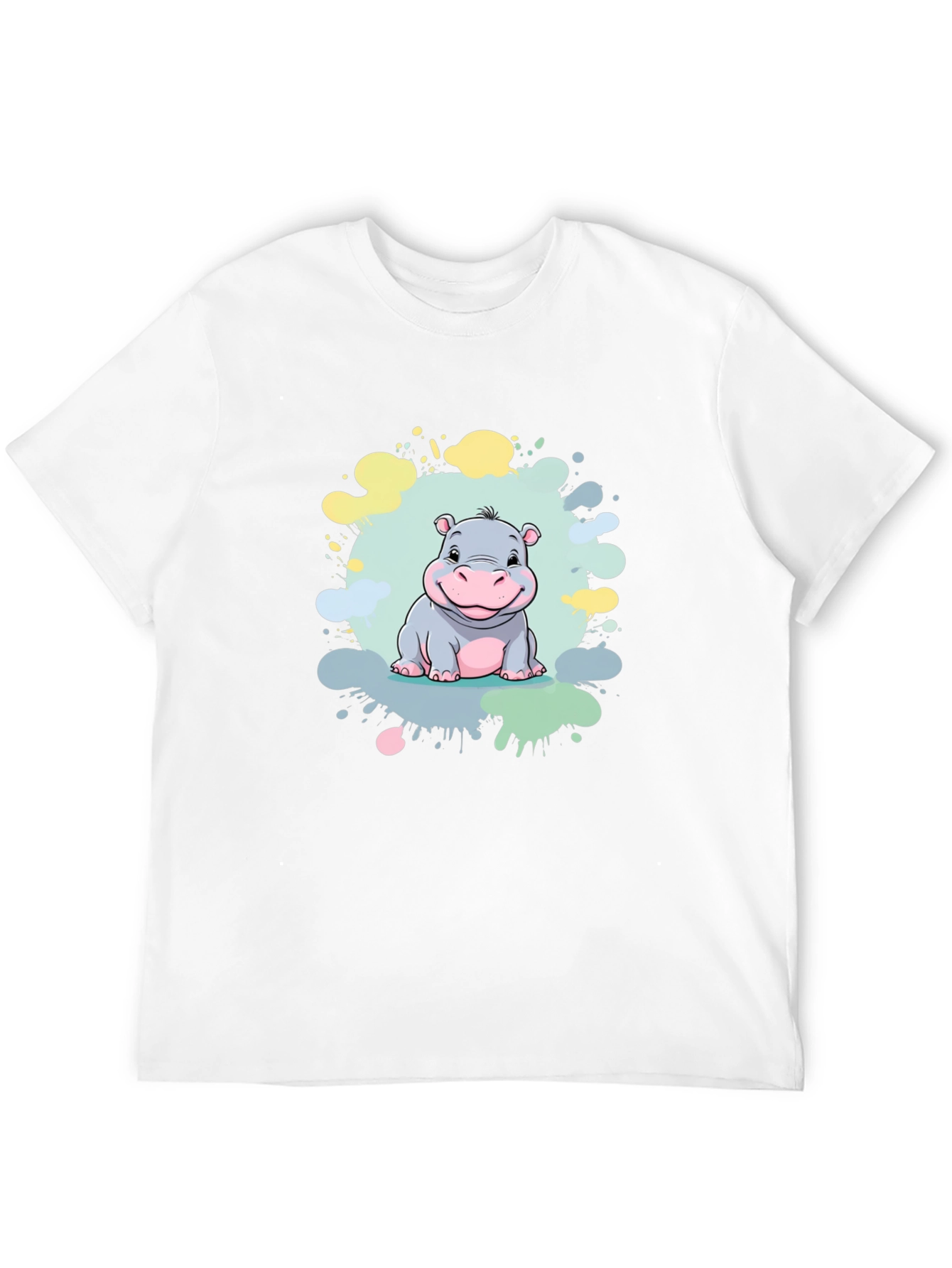 Cute Hippo Graphic Print Black T-Shirt