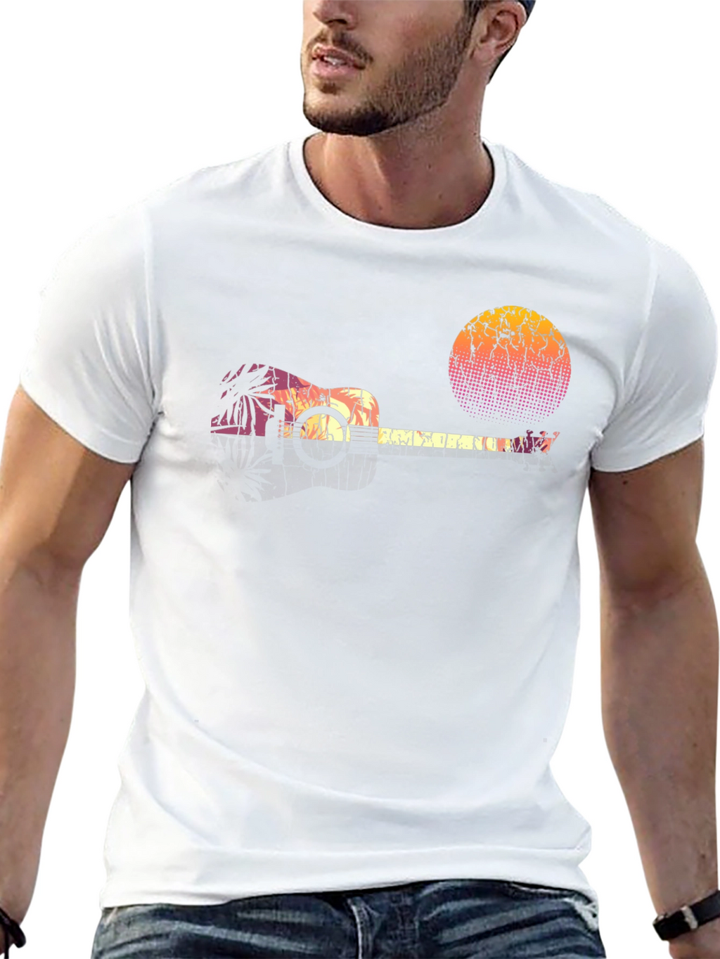 Retro Ukulele Sunset Graphic Tee