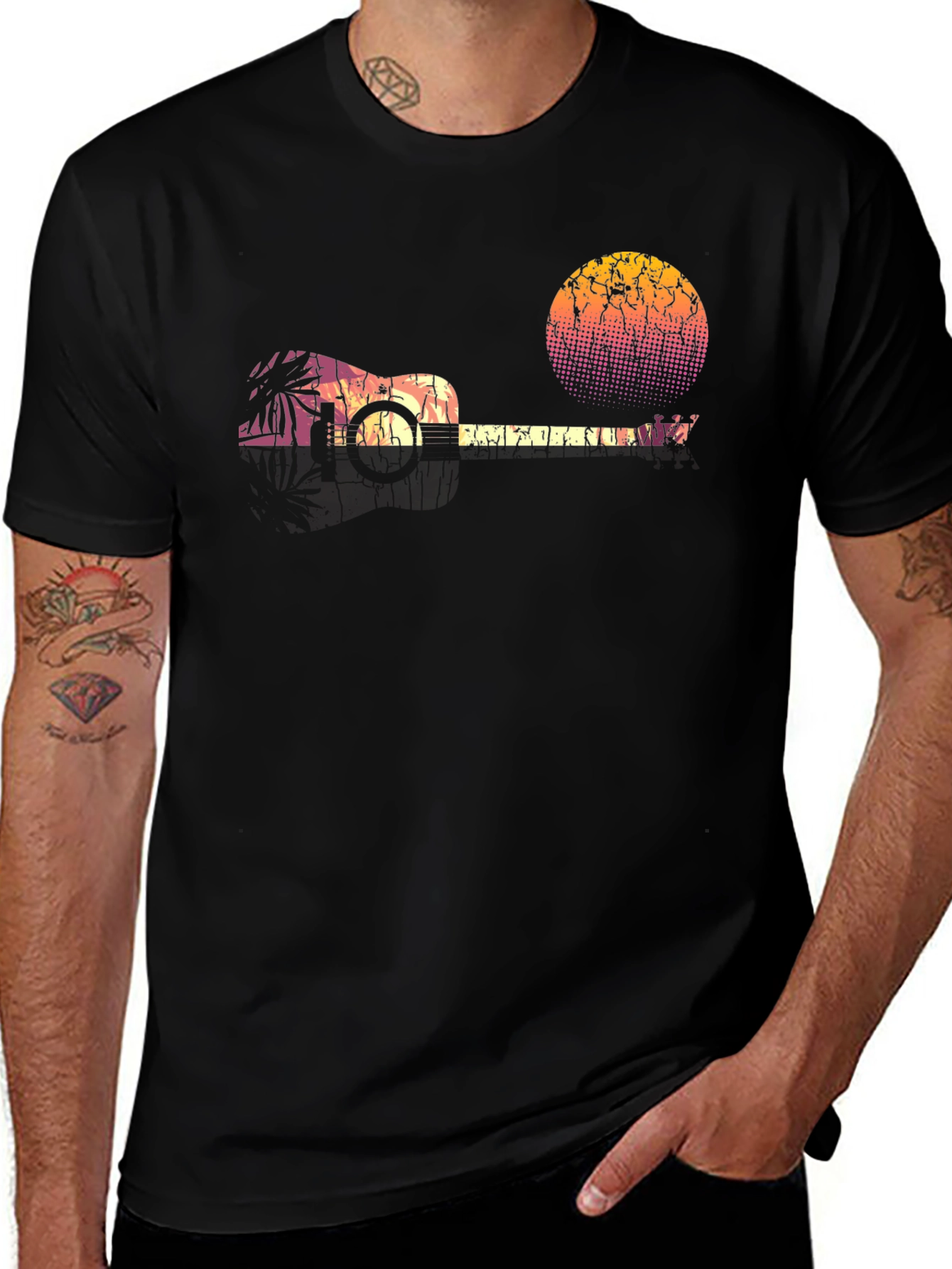 Retro Ukulele Sunset Graphic Tee