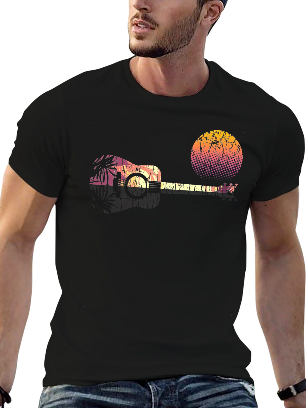 Retro Ukulele Sunset Graphic Tee