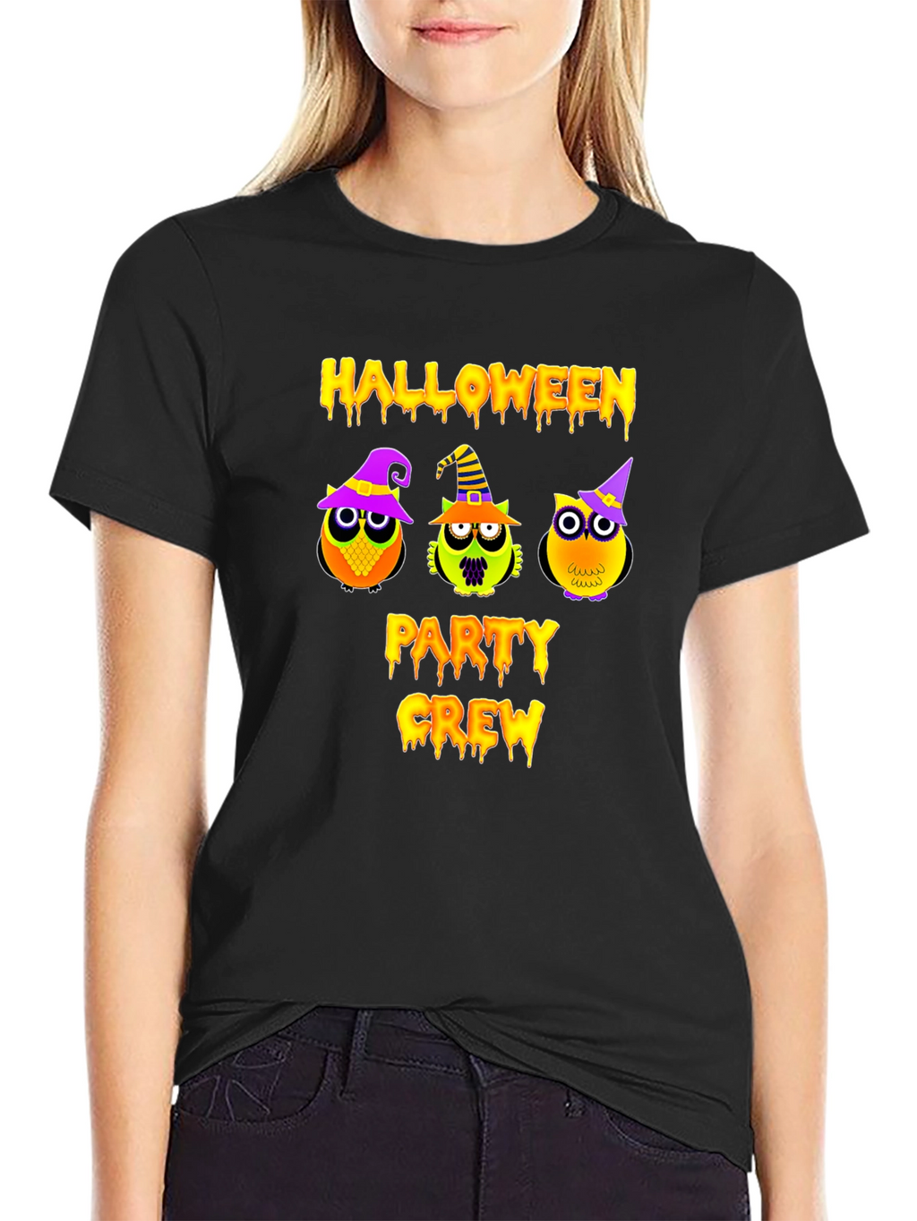 Halloween Party Crew T-Shirt with Owl Design