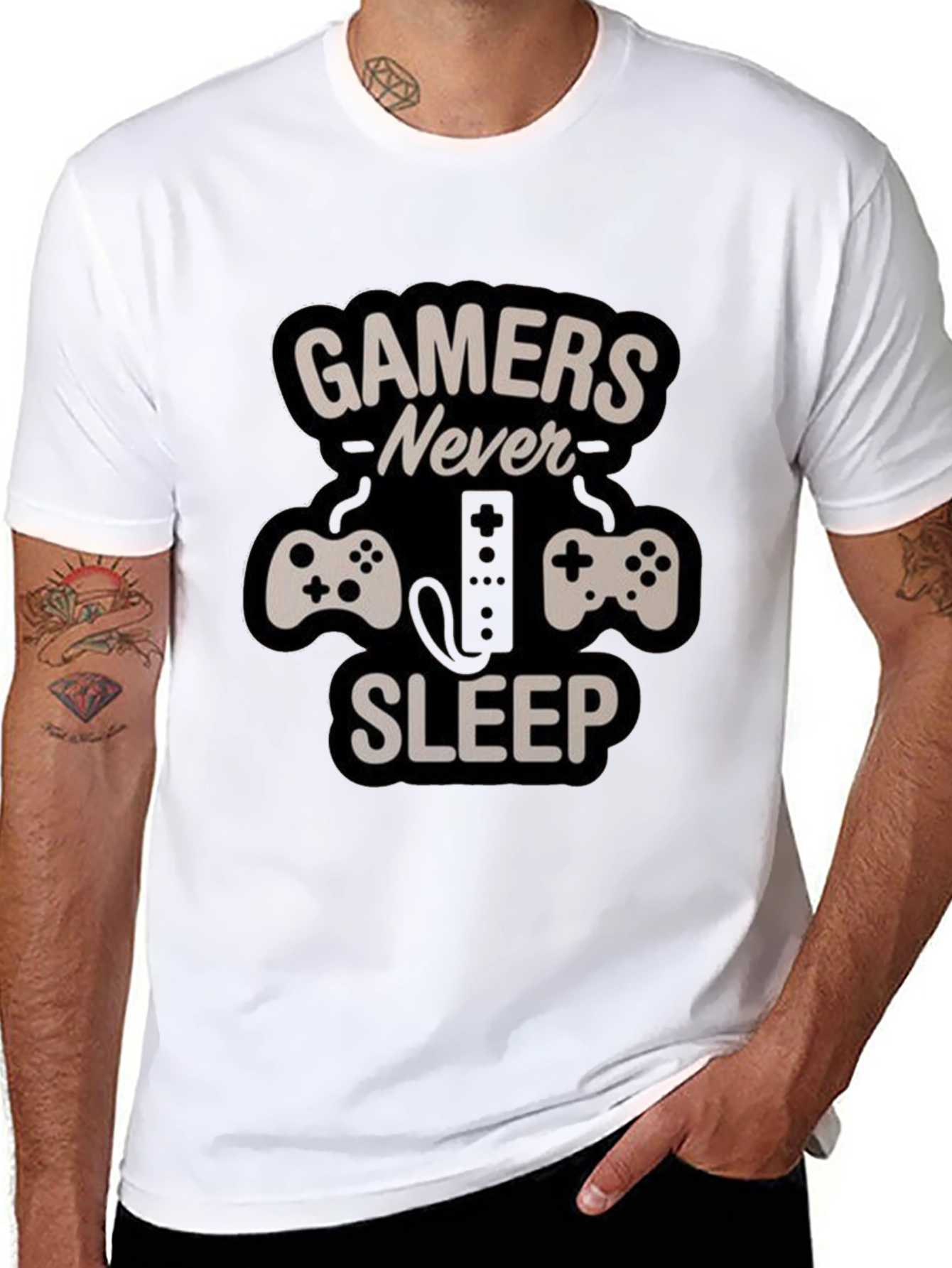 Gamers Never Sleep T-Shirt - Black Gaming Tee