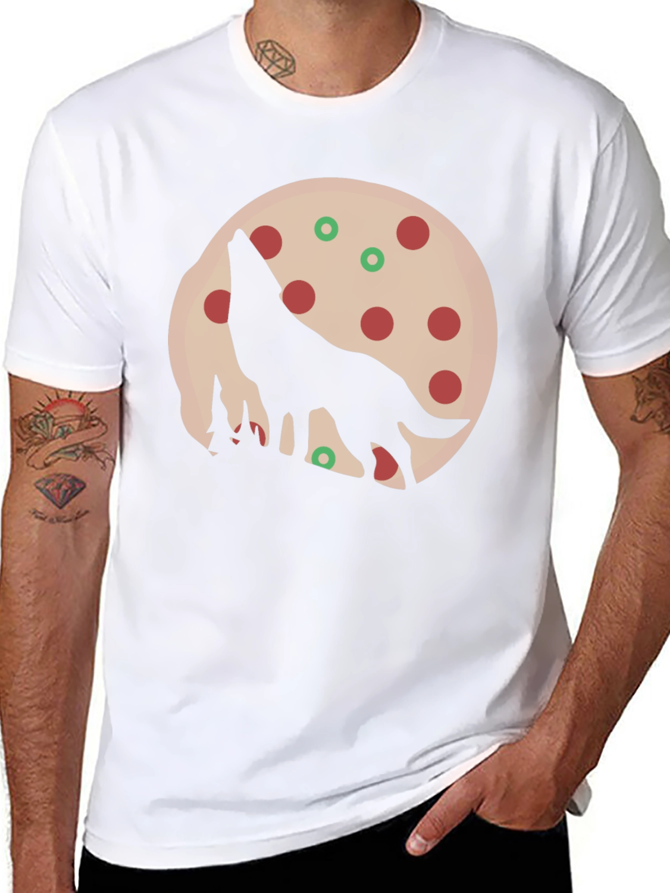 Wolf Pizza Moon Graphic Tee - Black Cotton T-Shirt