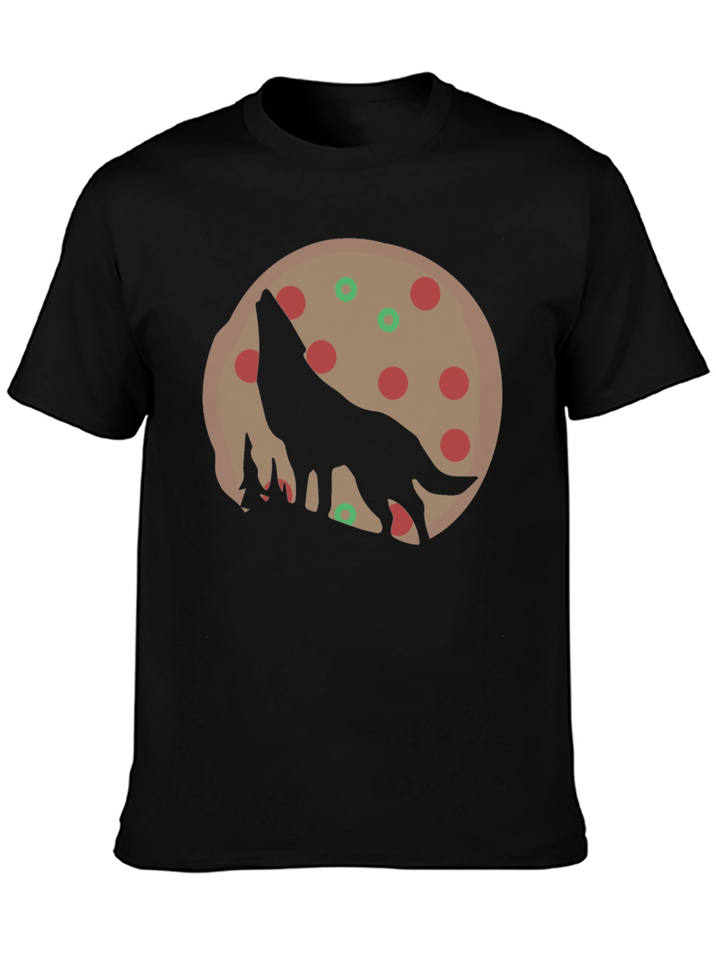 Wolf Pizza Moon Graphic Tee - Black Cotton T-Shirt