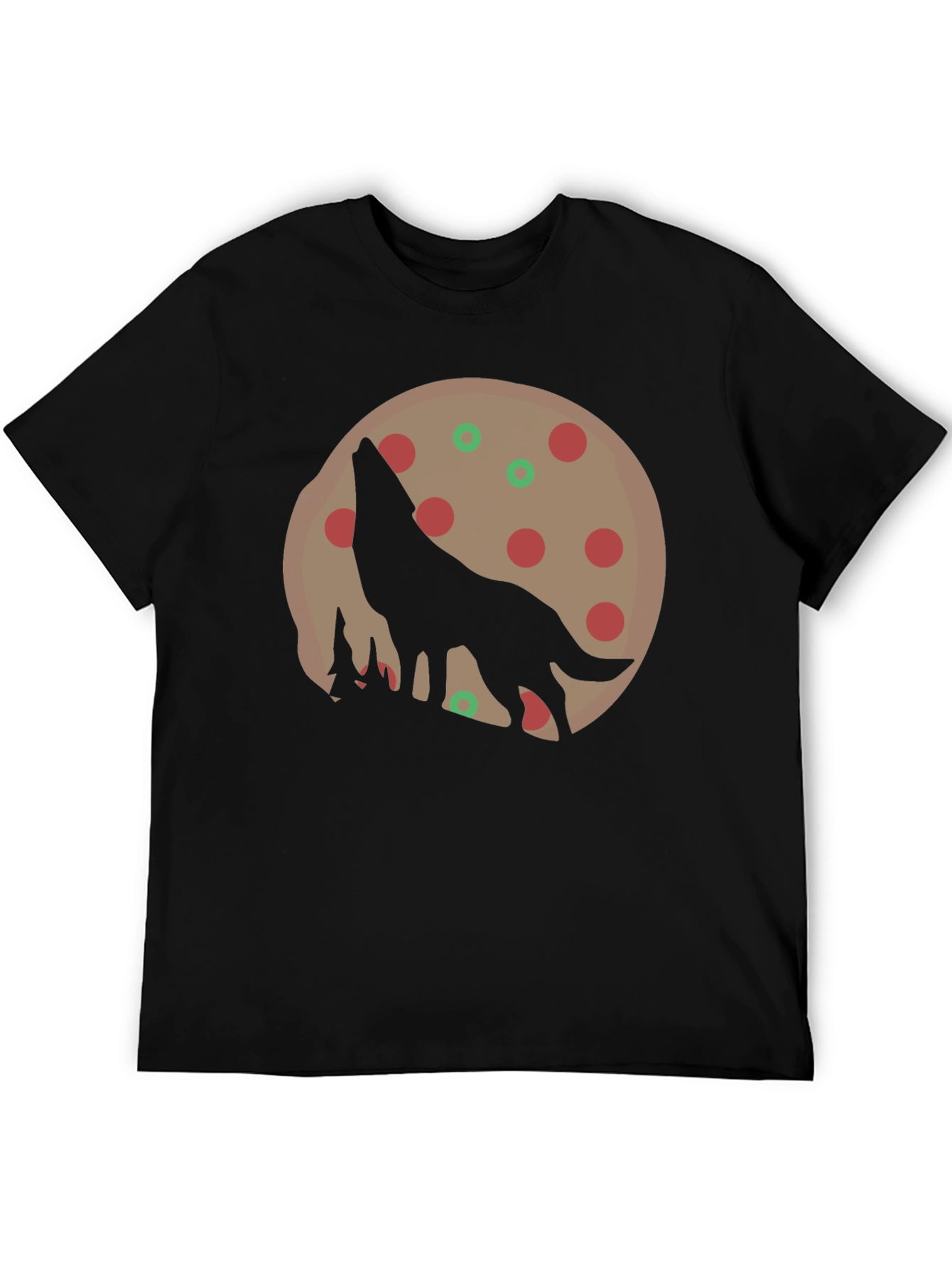 Wolf Pizza Moon Graphic Tee - Black Cotton T-Shirt