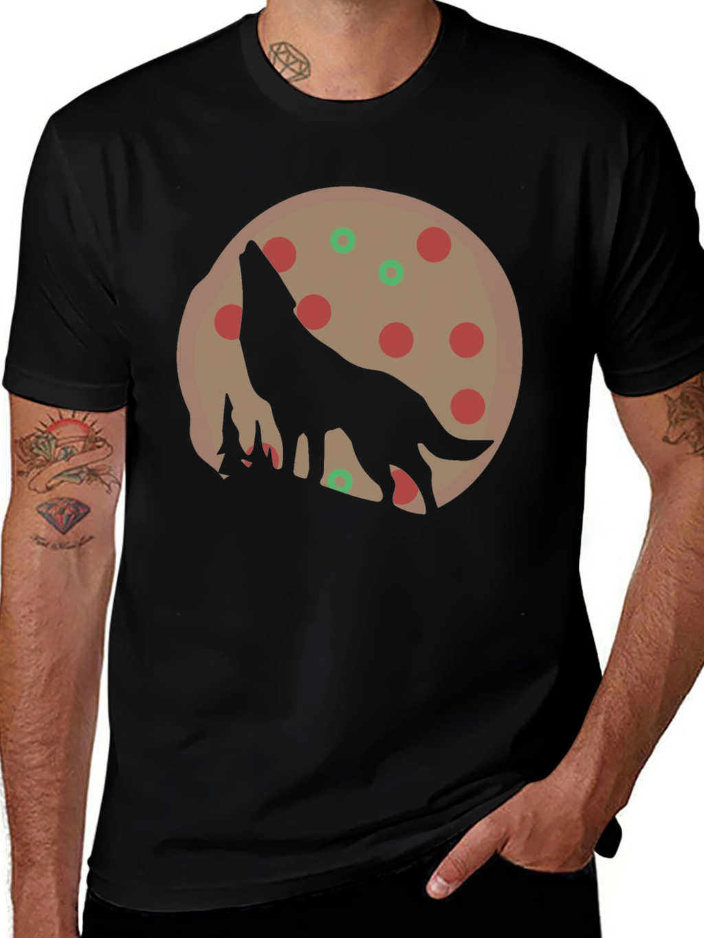 Wolf Pizza Moon Graphic Tee - Black Cotton T-Shirt