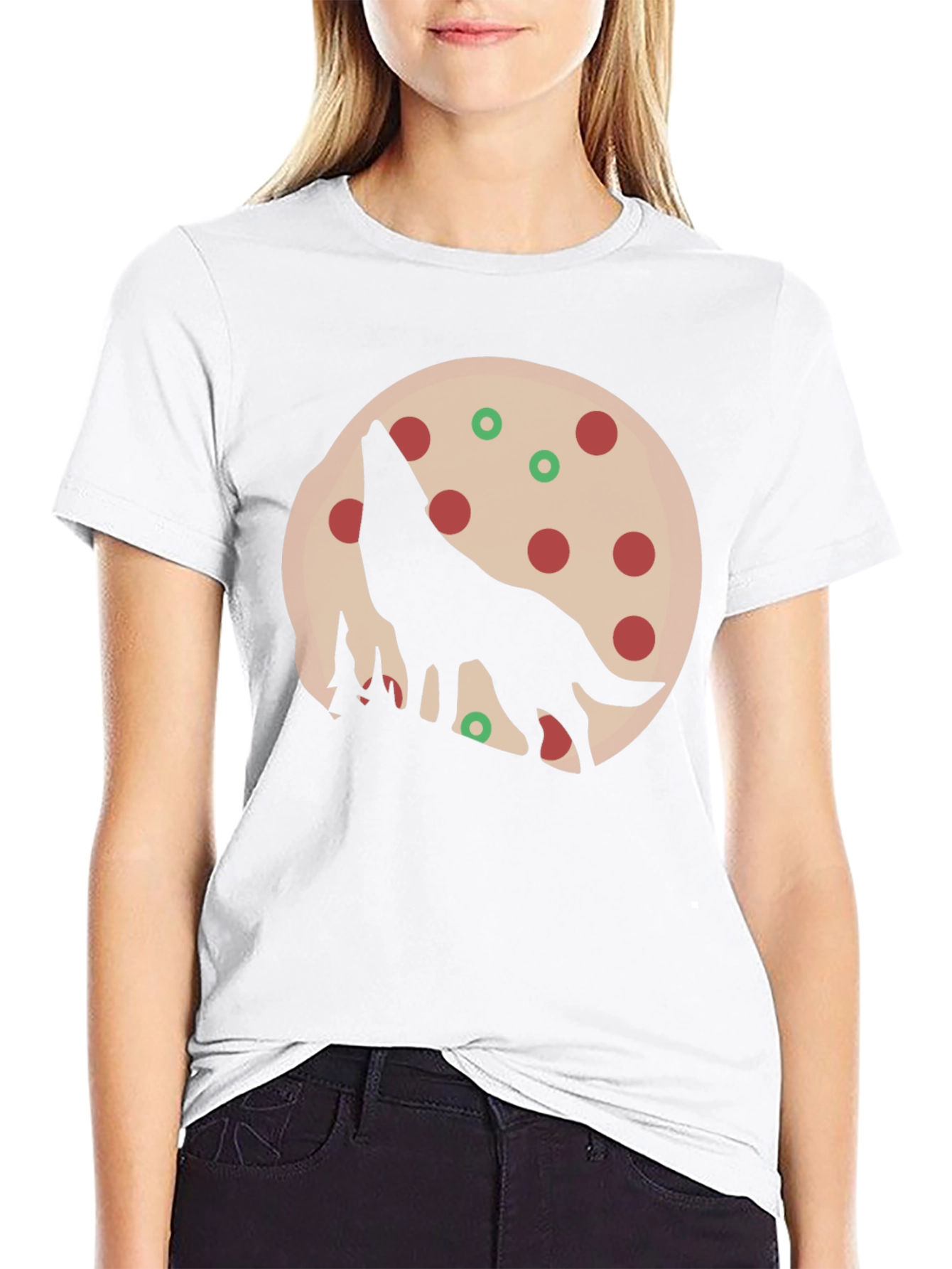 Wolf Pizza Moon Graphic Tee - Black Cotton T-Shirt