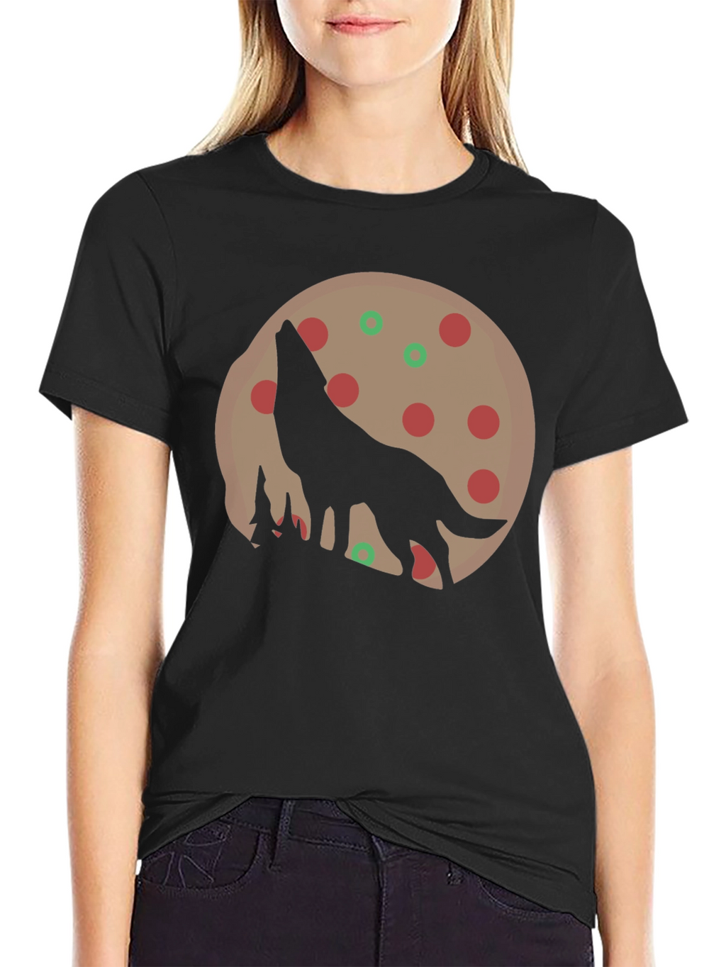 Wolf Pizza Moon Graphic Tee - Black Cotton T-Shirt