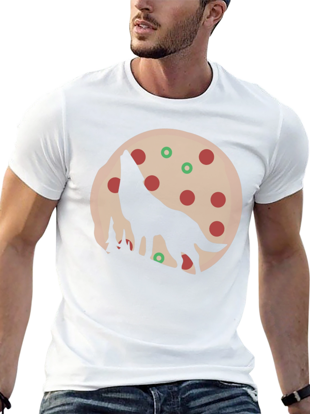 Wolf Pizza Moon Graphic Tee - Black Cotton T-Shirt