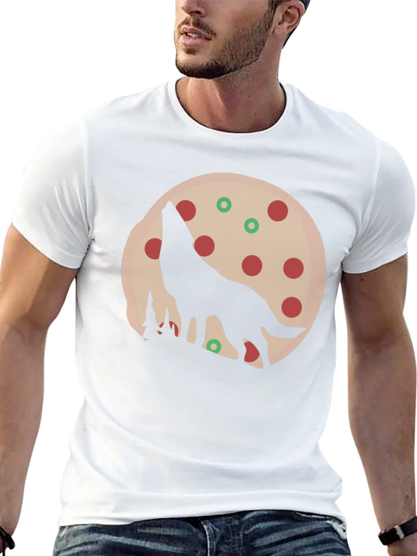 Wolf Pizza Moon Graphic Tee - Black Cotton T-Shirt