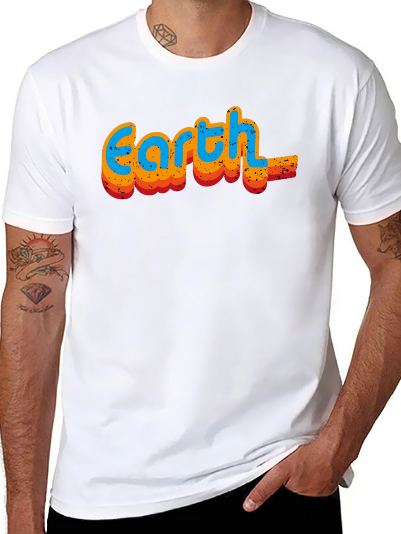 Retro Earth Graphic Tee - Black Cotton T-Shirt